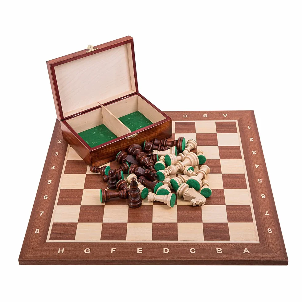 Square - Professionnel Set Tournoi Échecs No 6 Acajou + 2 x Extra Dames - Échiquier en Bois + Pièces d'échecs - Staunton 6