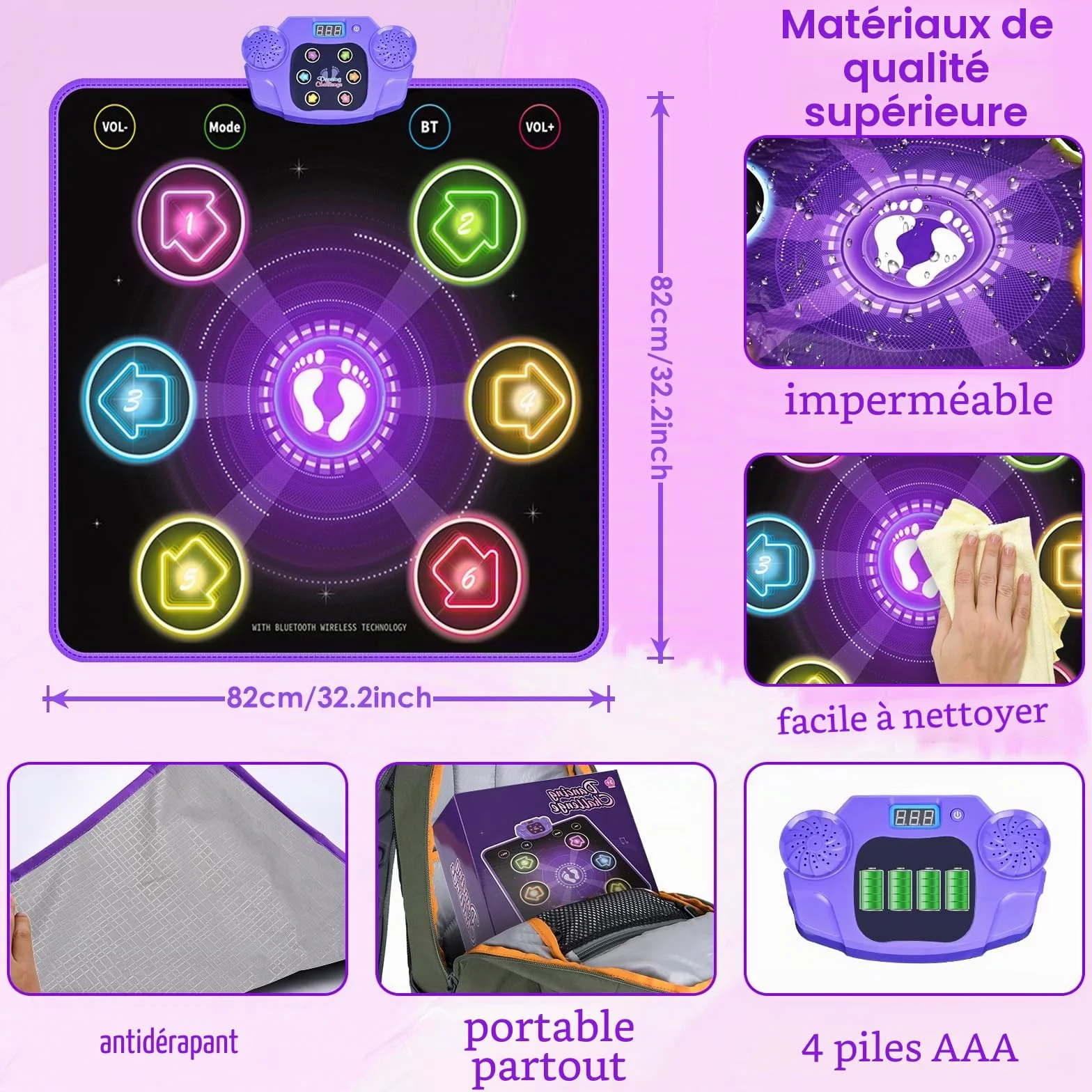 ZWOOS Tapis de Danse Fille 3-12+ Ans avec Affichage LED Bluetooth, Tapis Musical Électronique 5 Modes de Jeu