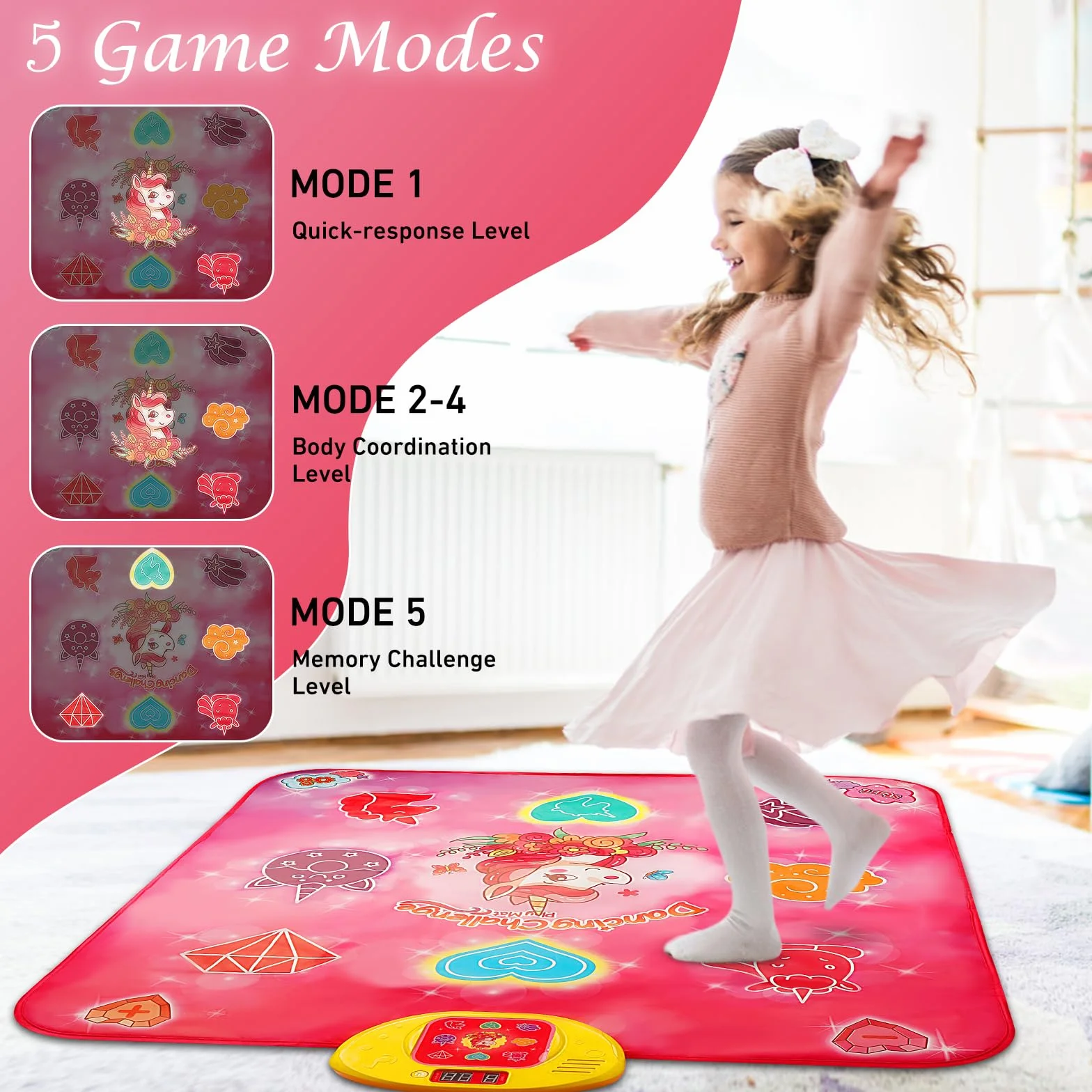 VATOS Tapis de Danse Musicale pour Enfants 3-9 Ans avec Lumières LED et Volume Réglable