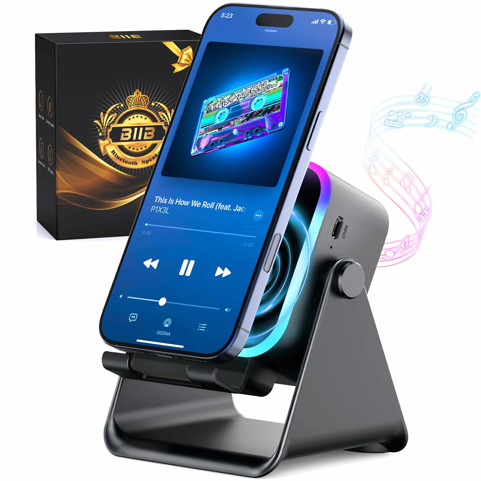 Enceinte Bluetooth à Induction avec Support Téléphone, Cadeau Fête des Pères Homme Original Utile