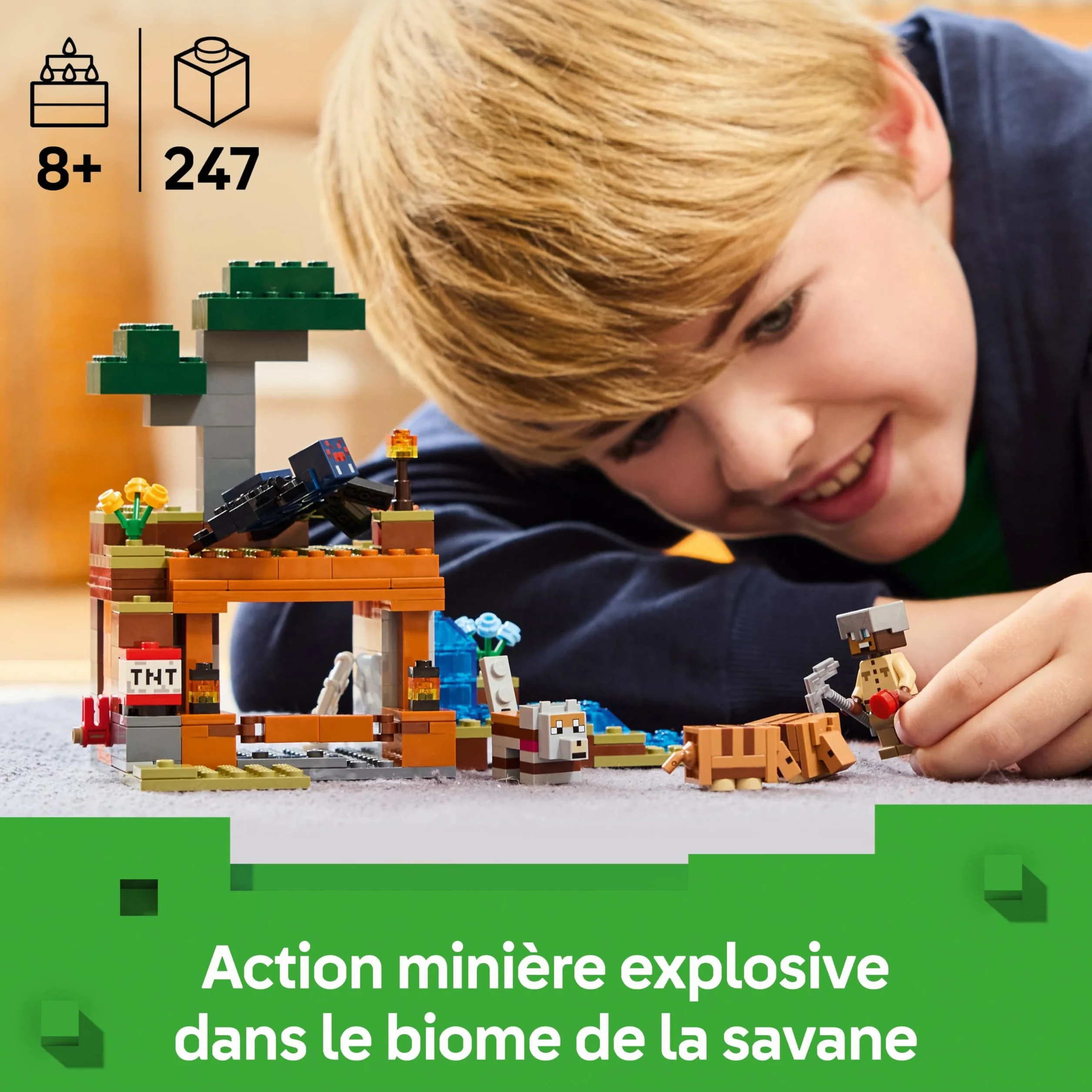 LEGO Minecraft L’Expédition dans la Mine du Tatou 21269 Jouet Interactif Figurines Araignée Venimeuse Loup TNT Cadeau 8 Ans