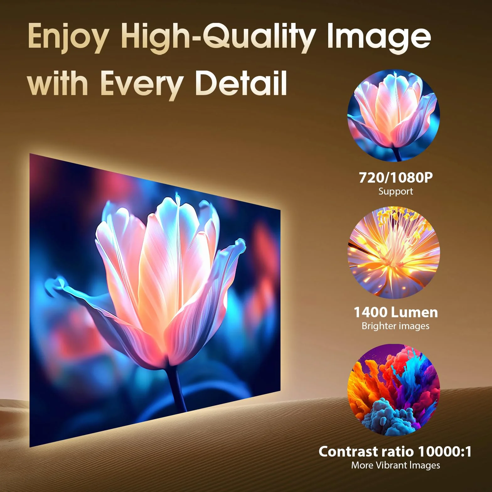 Vidéoprojecteur 1920x1080P FHD 4K Mini Projecteur Portable WiFi 6 BT5.2 Auto Keystone 180° Rotation Blanc