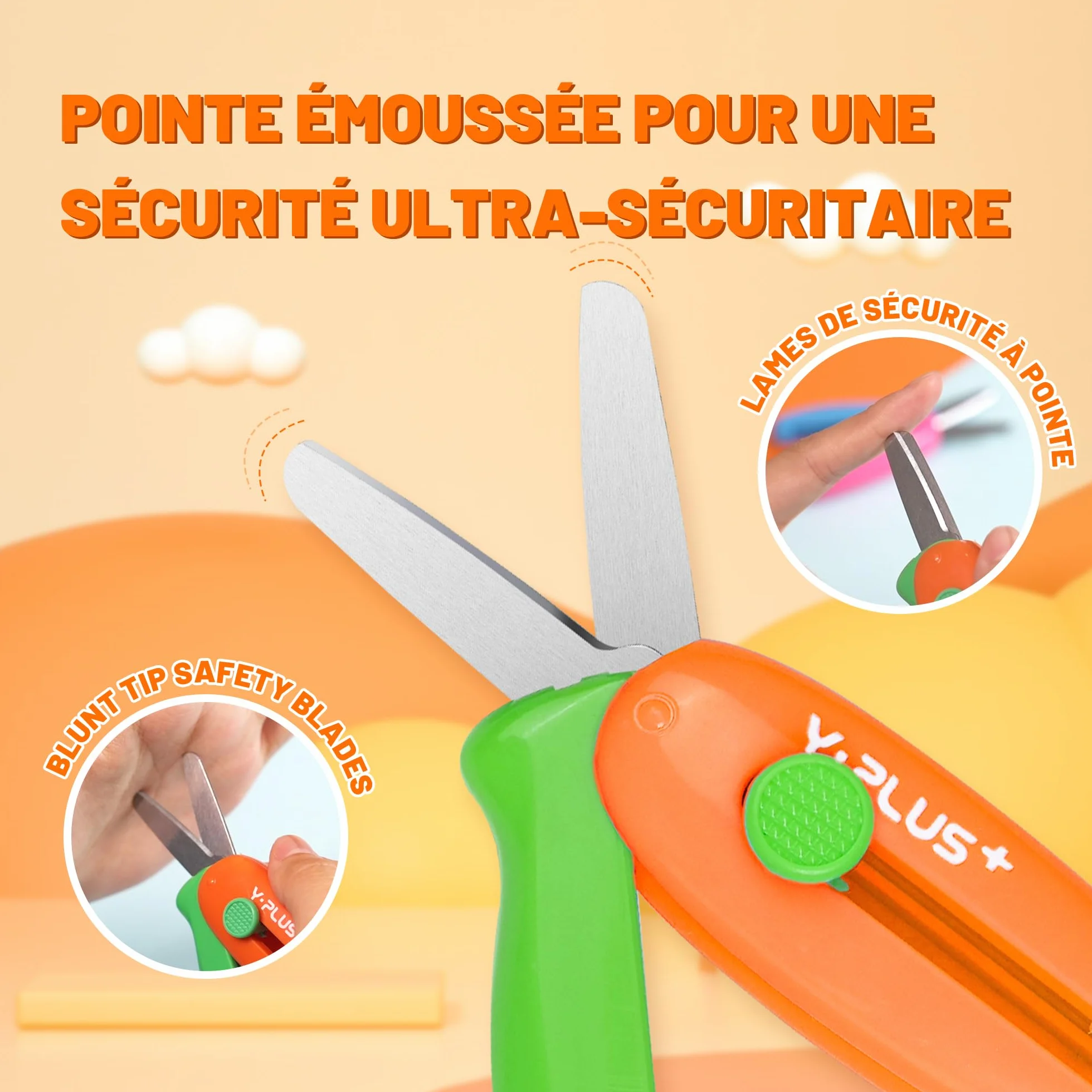 Ciseaux de sécurité rétractables pour enfants orange, artisanat préscolaire