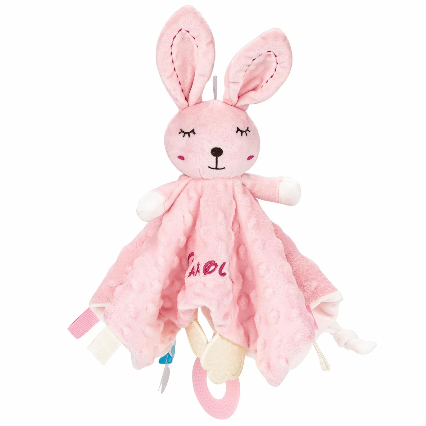 Serviette de Bébé Personnalisée avec Prénom, Couverture de Sécurité Lapin Rose, Cadeau Fille Garçon
