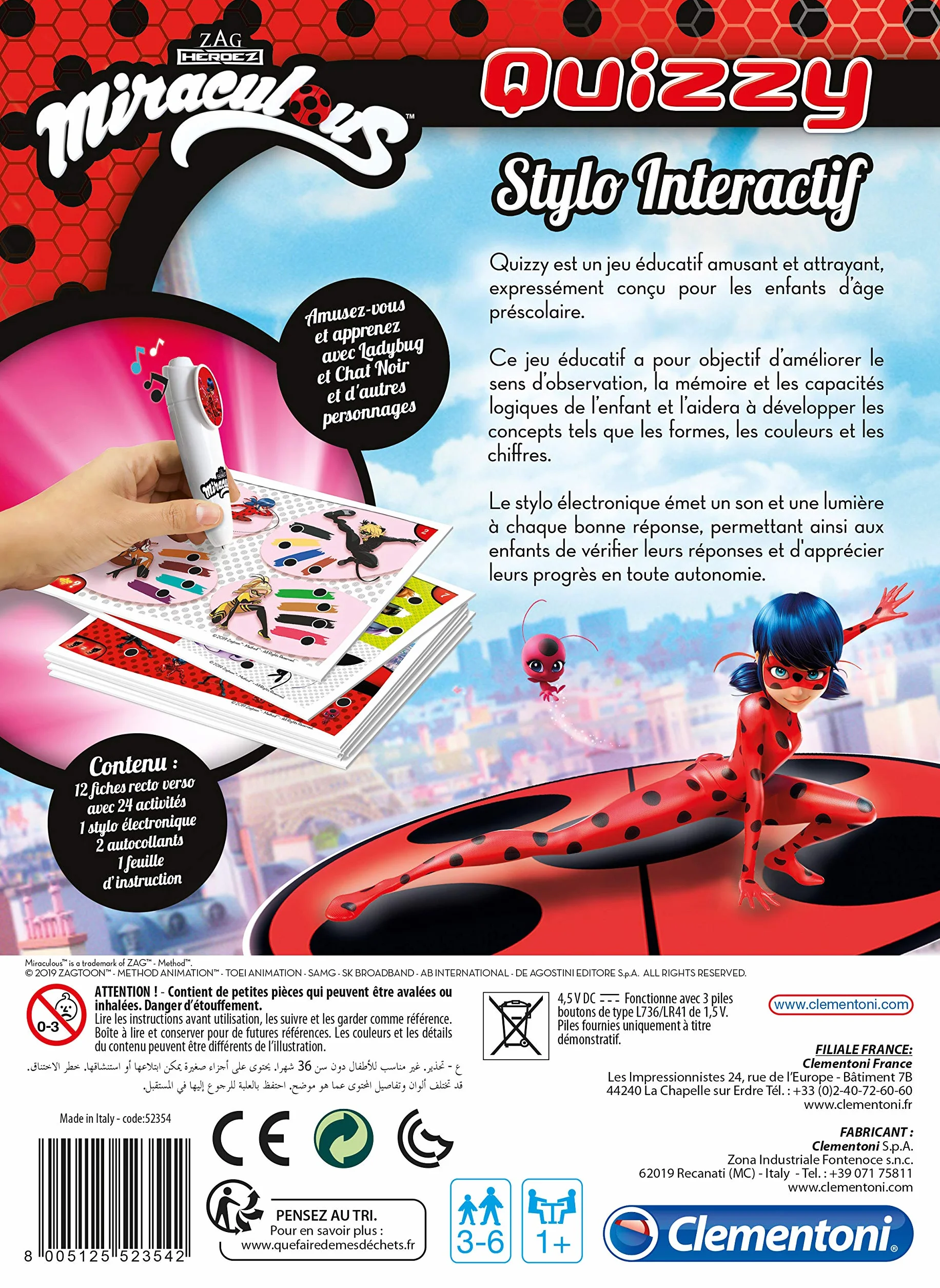 Clementoni Quizzy Miraculous Jeu Educatif Enfants 3-6 Ans Stylo Interactif 24 Activités 200 Quiz
