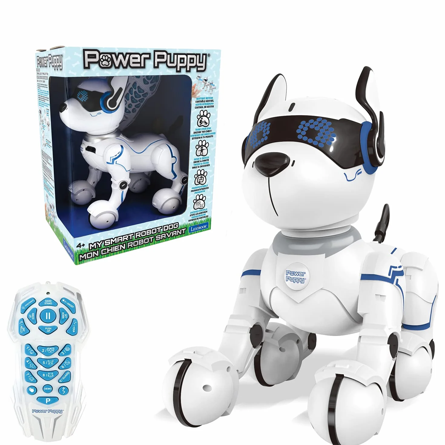 Lexibook Power Puppy Robot Chien Savant Programmable avec Télécommande, Dressage, Contrôle Gestuel, Danse, Musique, Effets Lumineux, Rechargeable DOG01