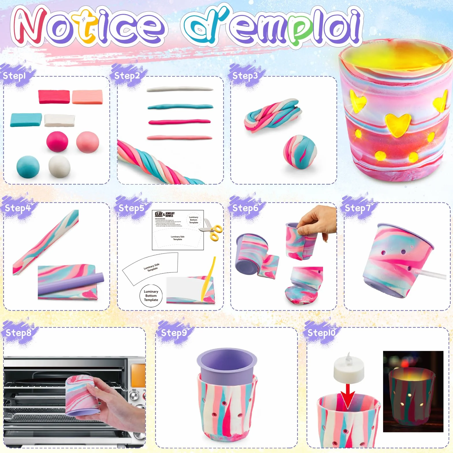 FGZU Kit de Lampes en Argile Bricolage Activité Manuelle Enfants Adultes DIY Loisir Créatif Cadeau Jouet 6-12 Ans