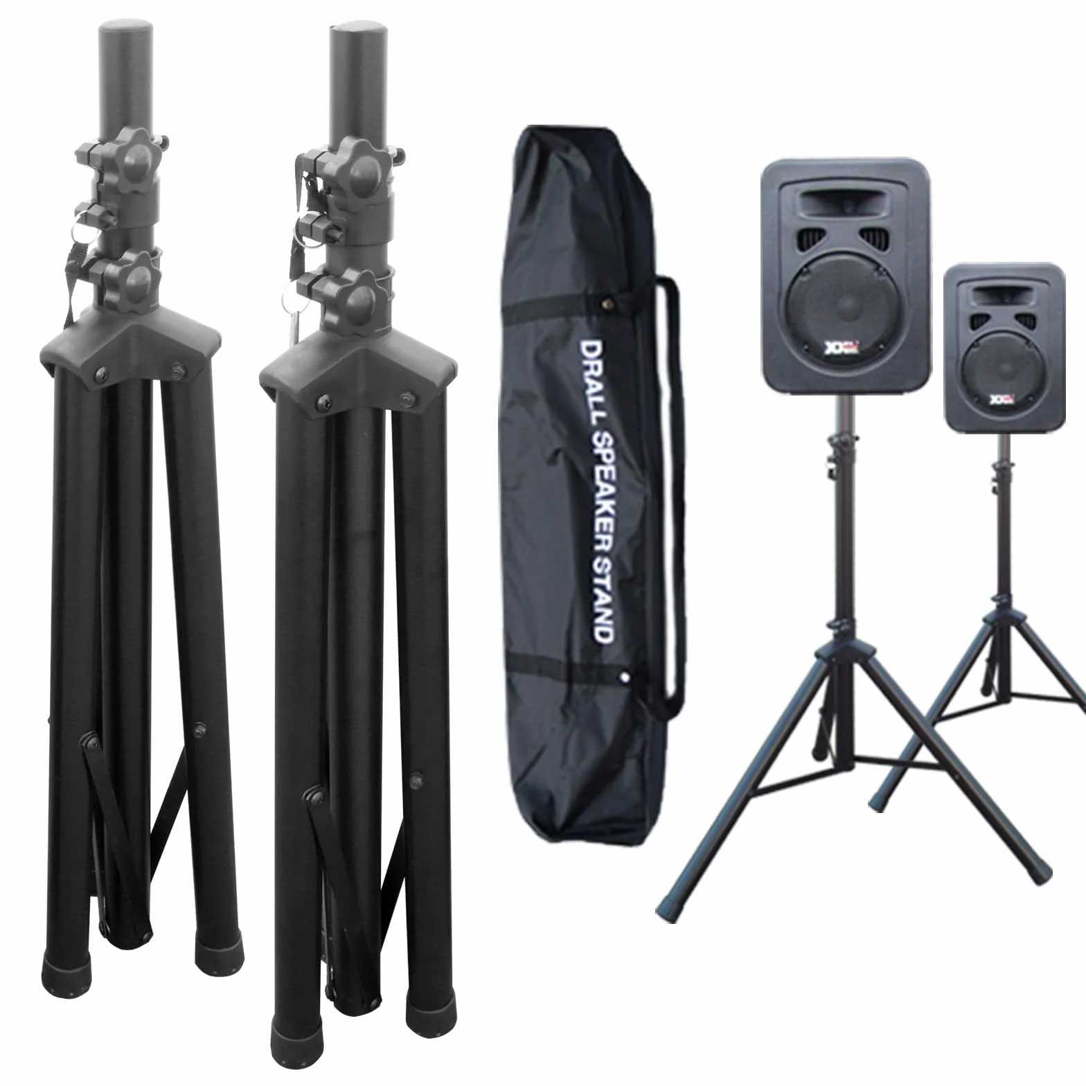 Supports pour Haut-Parleur Réglables 100-180 cm Lot de 2 Trépied Acier Charge Max. 60 kg avec Sac de Transport Pieds d'Enceintes DJ Sono Scène Studio Modèle BS3x2_BS3TKx1