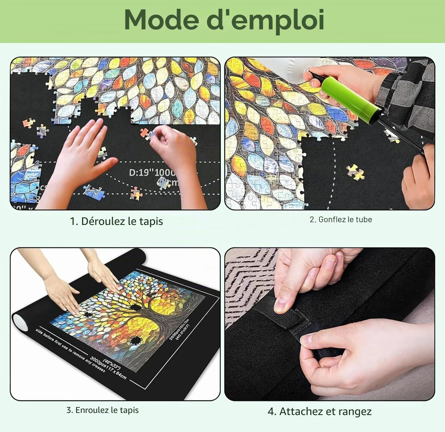 Tapis Puzzle 3000 Pièces Rouleau Feutre Pliable Portable avec 4 Trieur pour Adultes et Enfants
