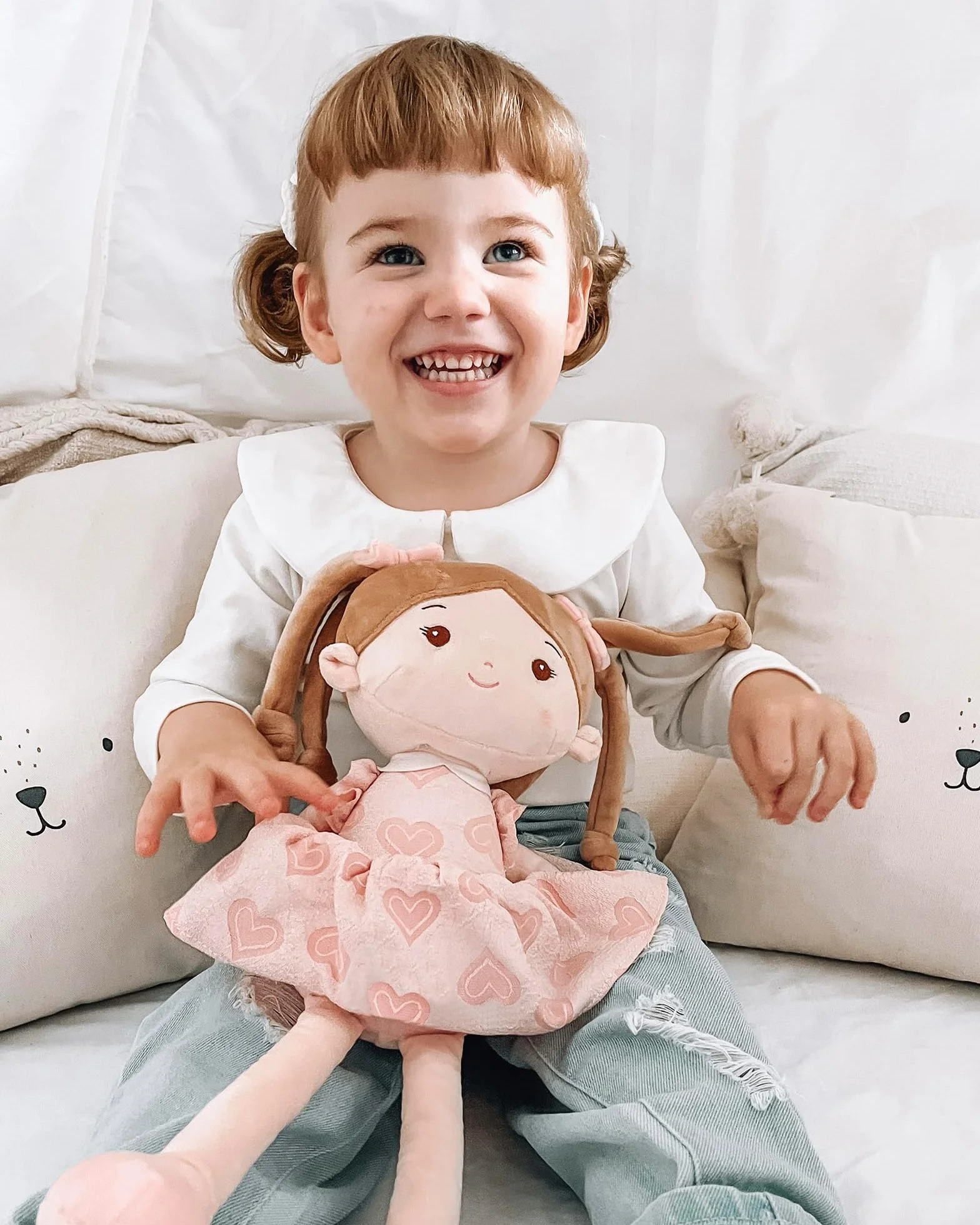 LeyaDoll Poupon Bébé Fille 40 cm Ma Première Poupée Douce en Tissu Jouet 1-3 Ans Cadeau Bébé