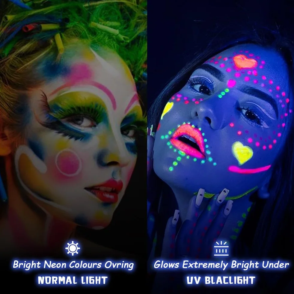 Crayons de Peinture Fluo Fluorescents UV 8PCS, Crayons Lumineux pour Visage Corps Maquillage Enfants Adultes Halloween