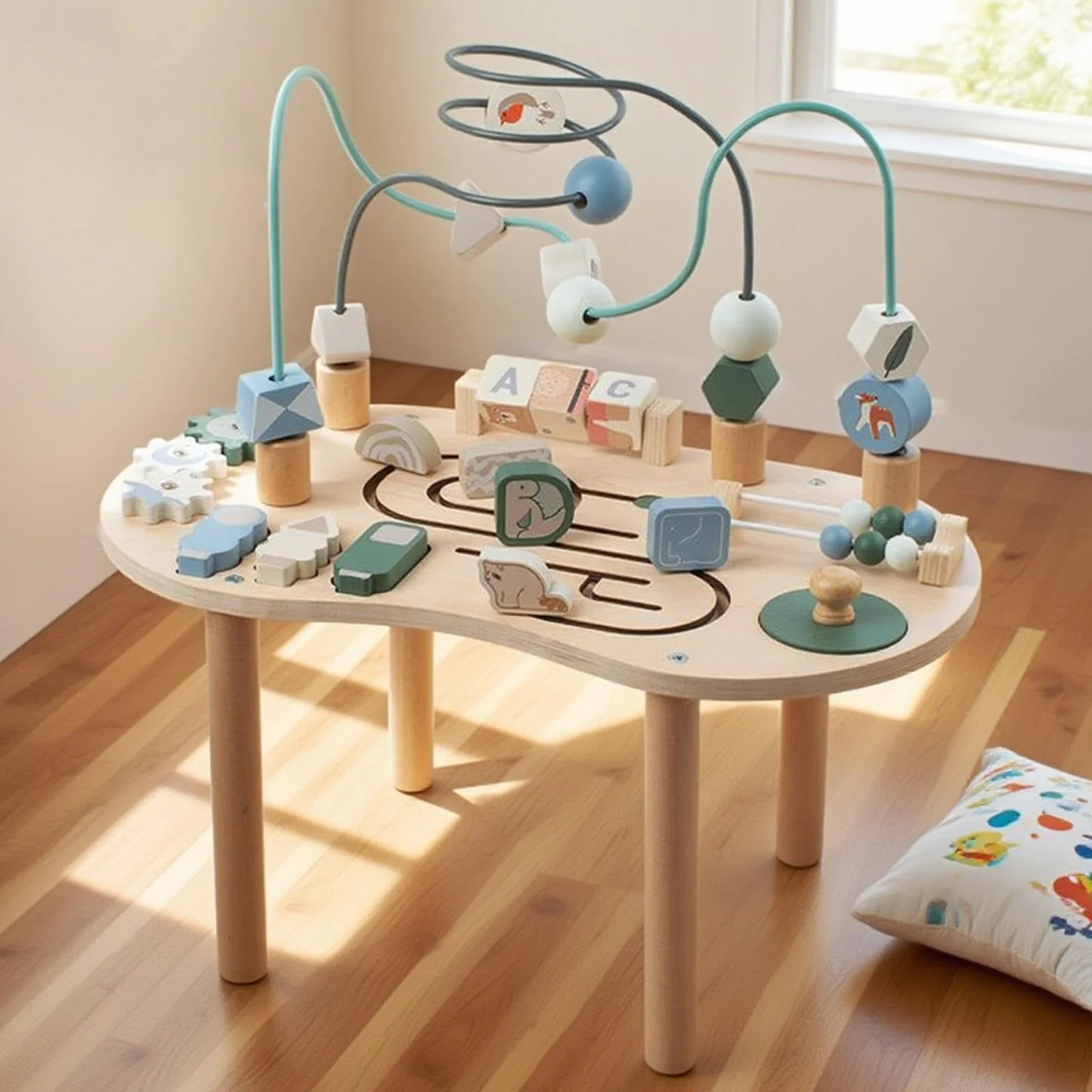 Table D'activités en Bois 15,35 Pouces Jouet De Table Pédagogique Station De Jeu Polyvalente pour Garçons