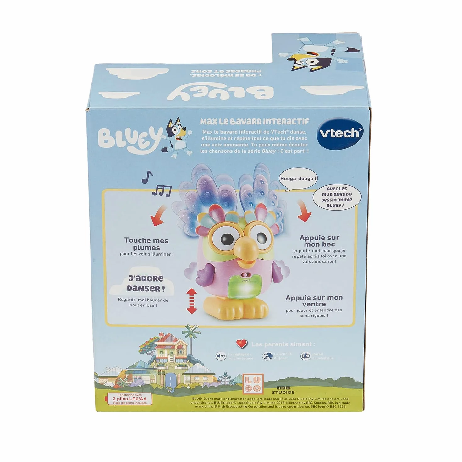VTech Figurine Parlante Bluey Max Le Bavard Interactif 17 cm Sons et Lumières Jeu Musical Cadeau Enfant 3-7 Ans
