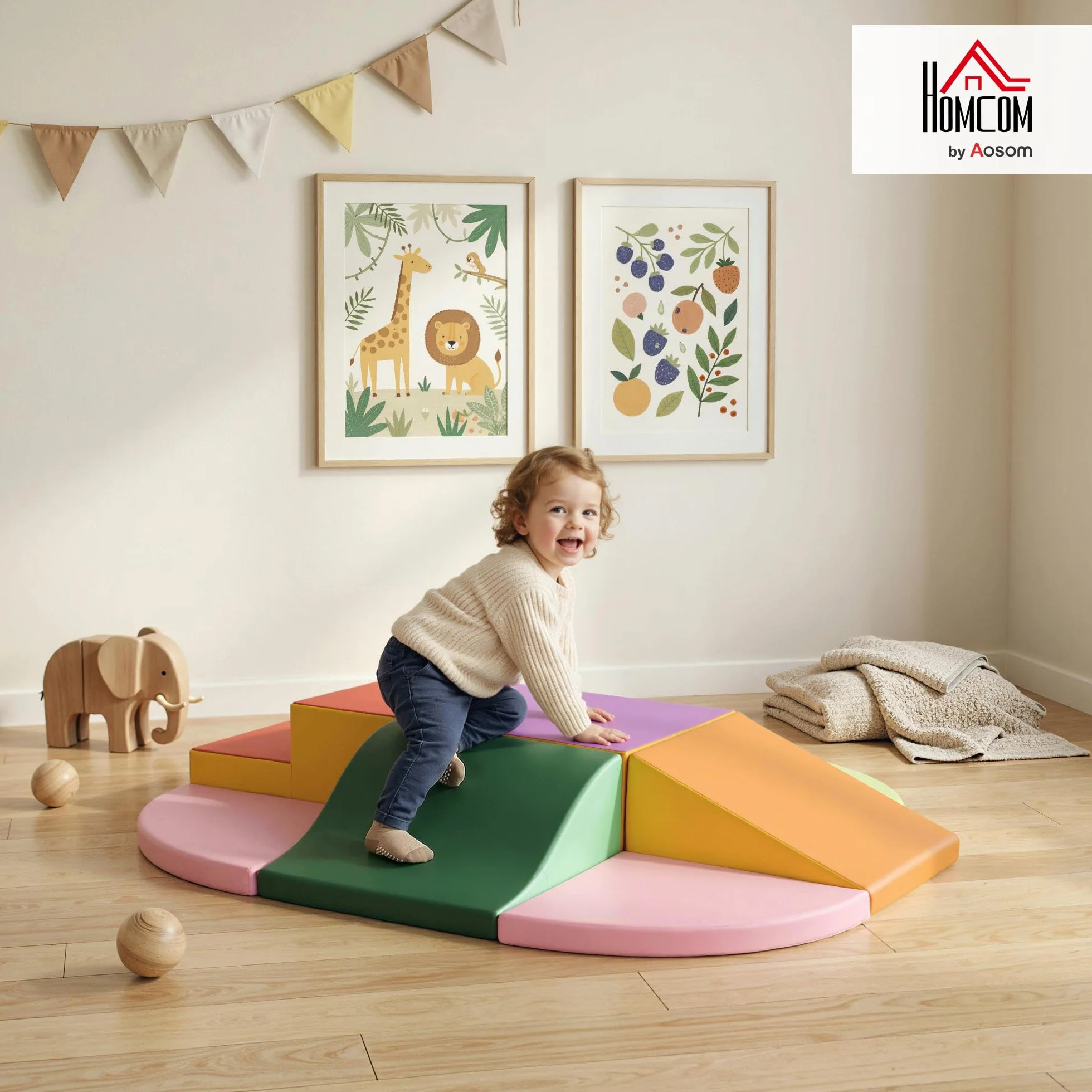 HOMCOM Parcours motricité bébé 6PCS Module en Mousse EPE avec Housse revêtement synthétique Blocs Construction Jouets éducatifs Enfants préscolaire Multicolore