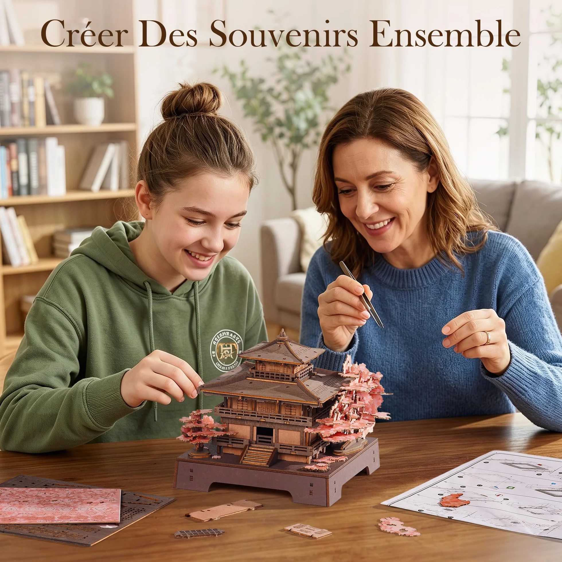 ROWOOD Maquette en Bois à Construire Pavillon Sakura Fleurs de Cerisier Japonaises Kit DIY Cadeau