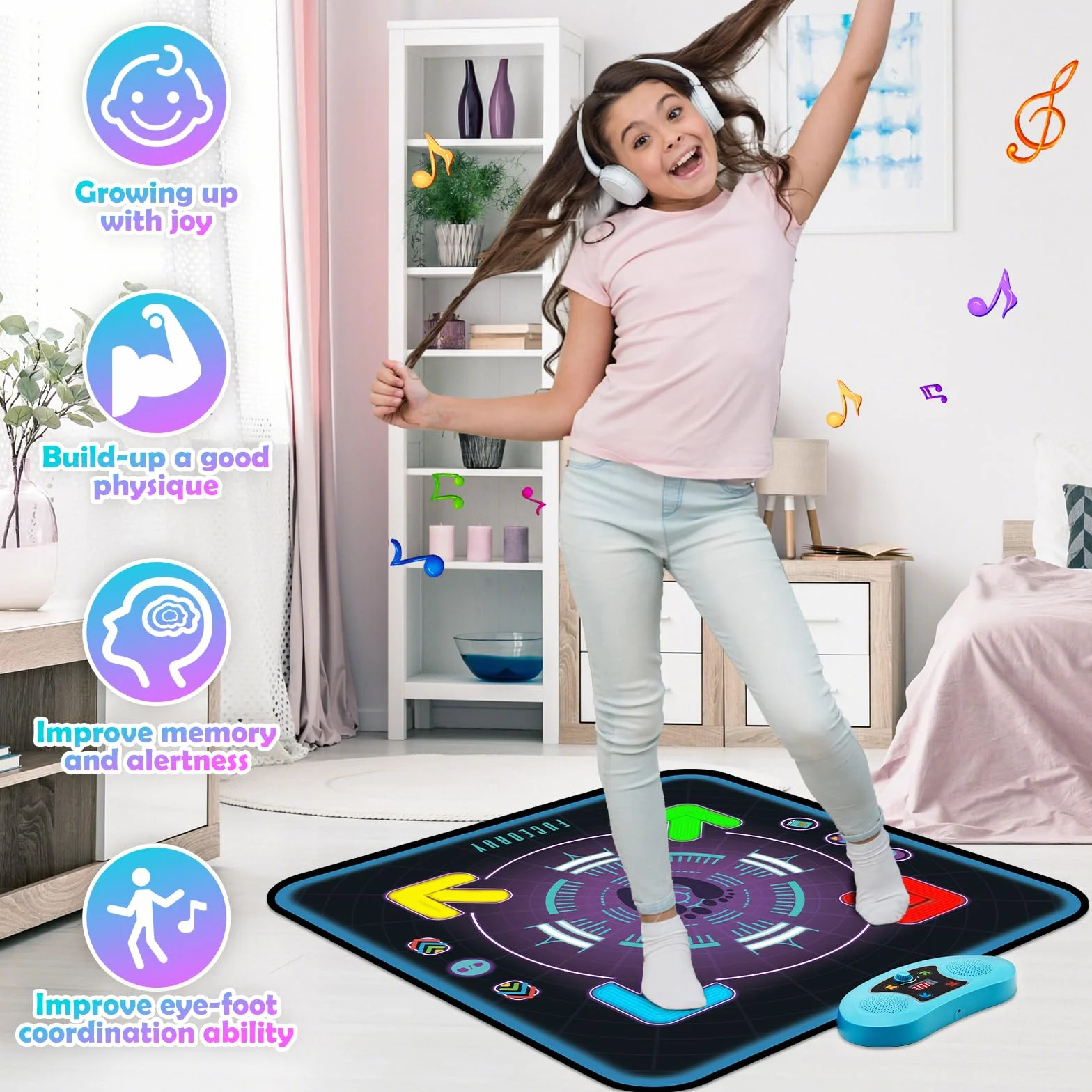 Tapis de Danse Musicale avec Lumières LED pour Enfants 4-10 Ans, 3 Modes de Jeu, Cadeau Anniversaire Noel