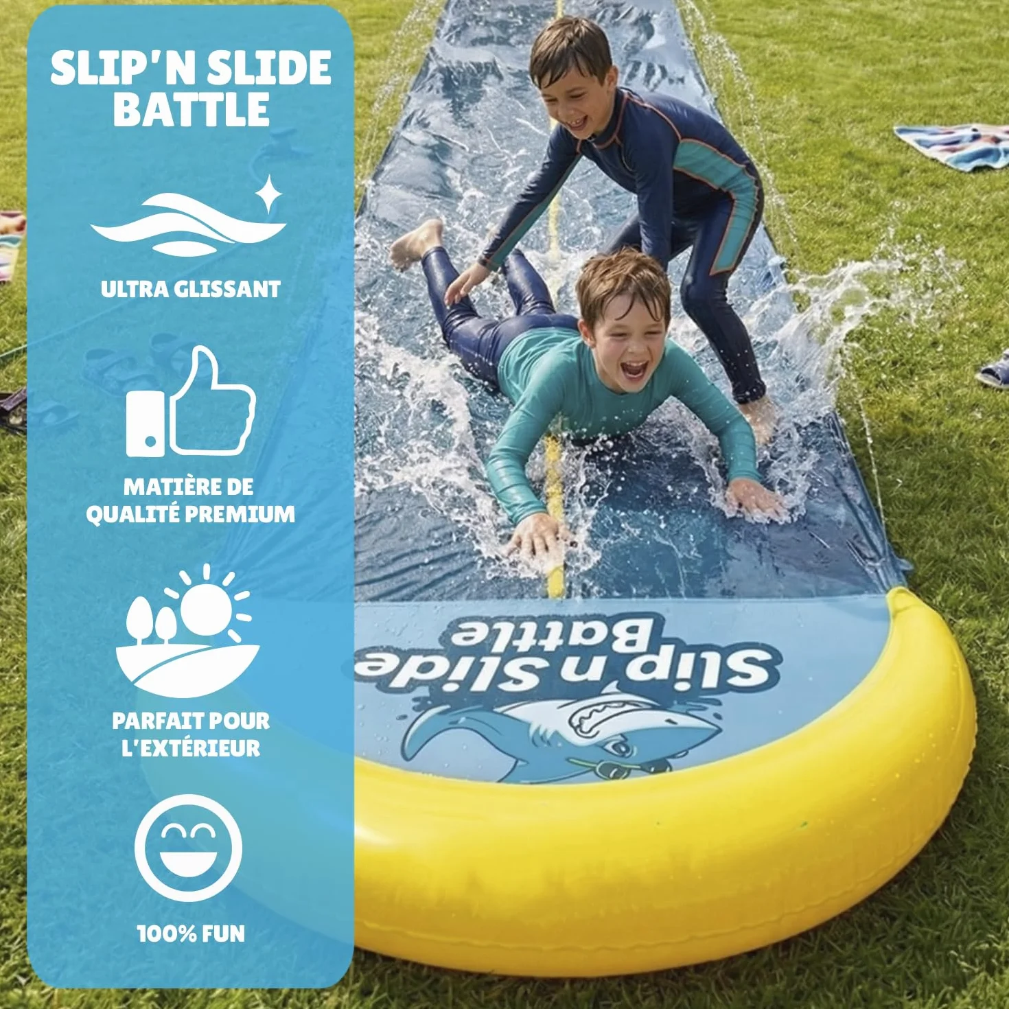 VentriBattle Officiel Tapis de Glisse Double Piste 10 mètres Slip'n Slide Jeu d'Eau Extérieur