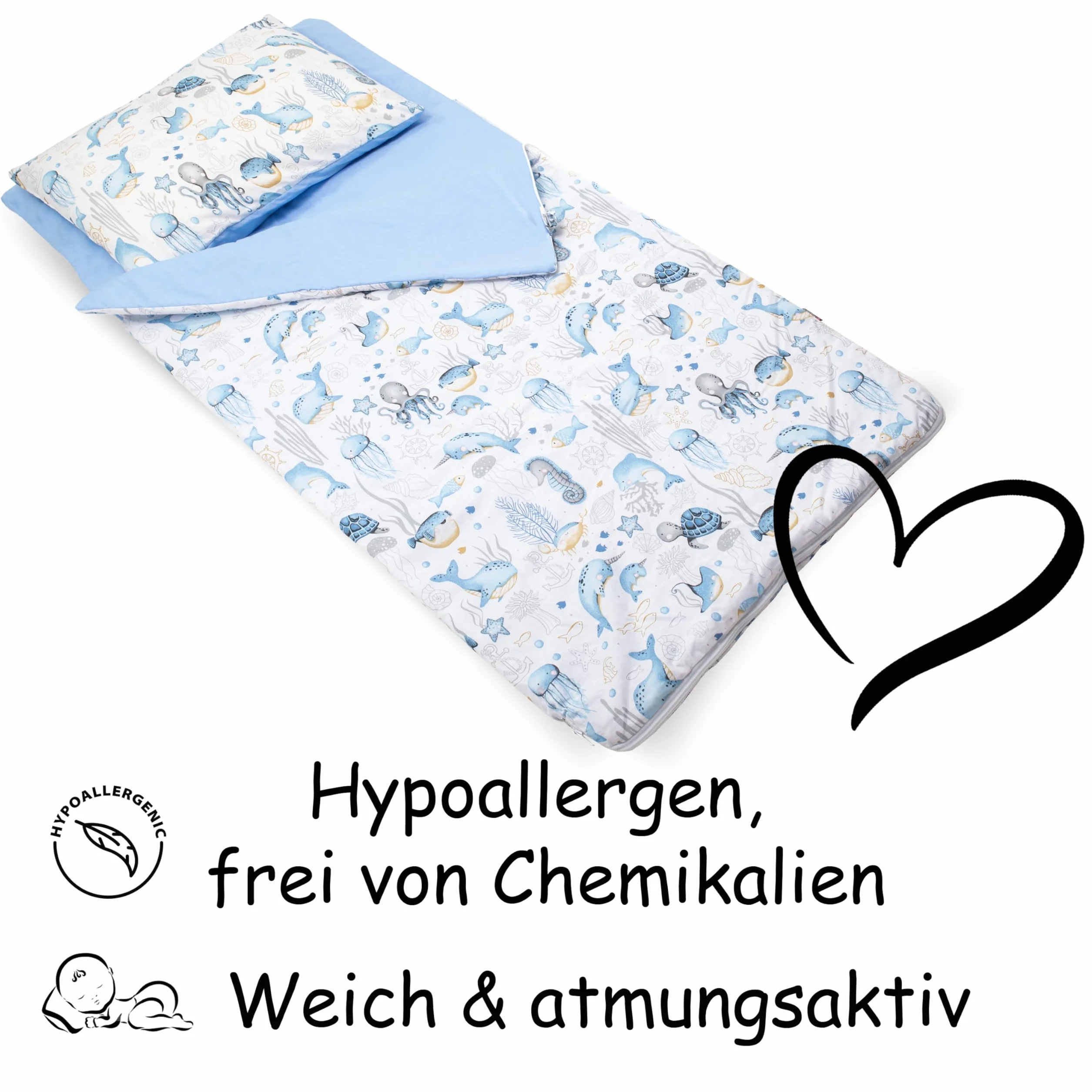PinkZebra Sac de Couchage pour Enfants 140 x 75 cm Oeko-Tex Coton Double Fermeture à glissière