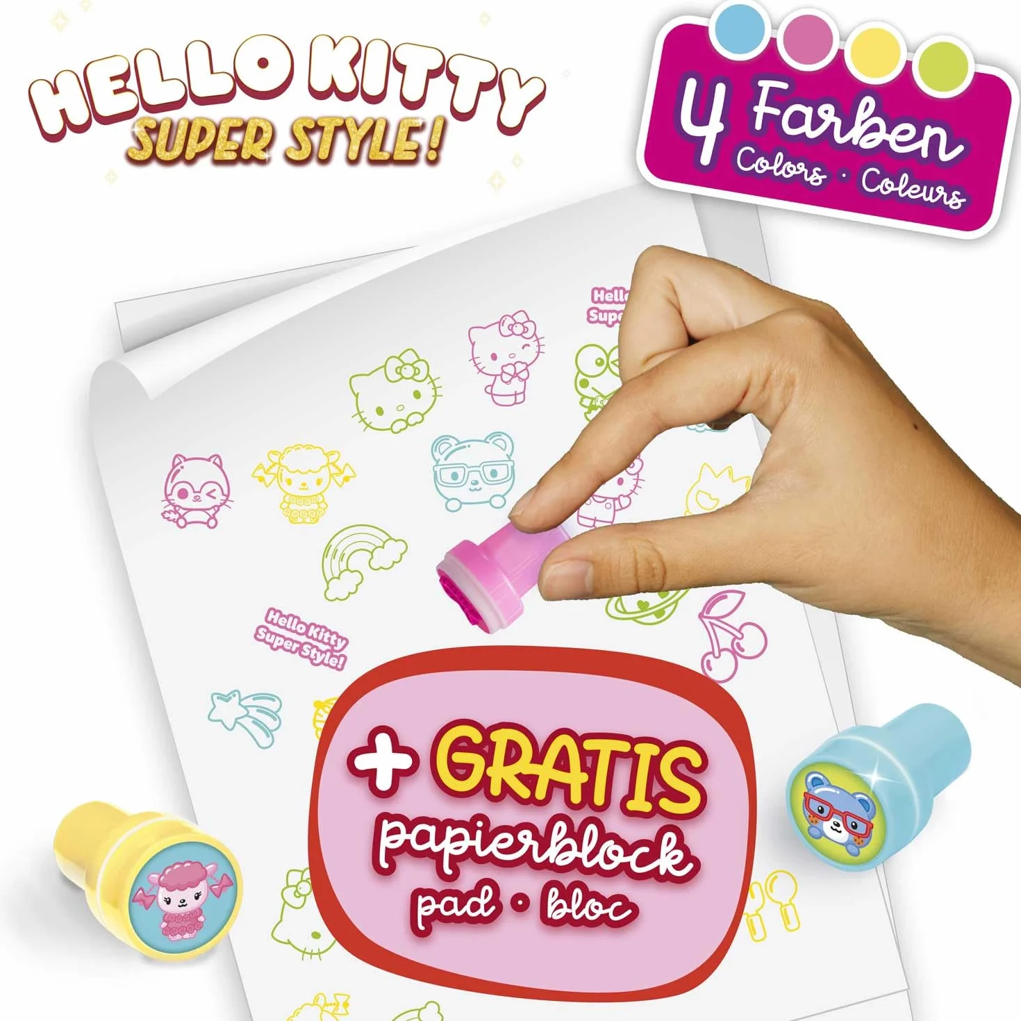 CRAZE HELLO KITTY Set de tampon encreur Enfant - 20 tampons avec bloc de papier, encre lavable
