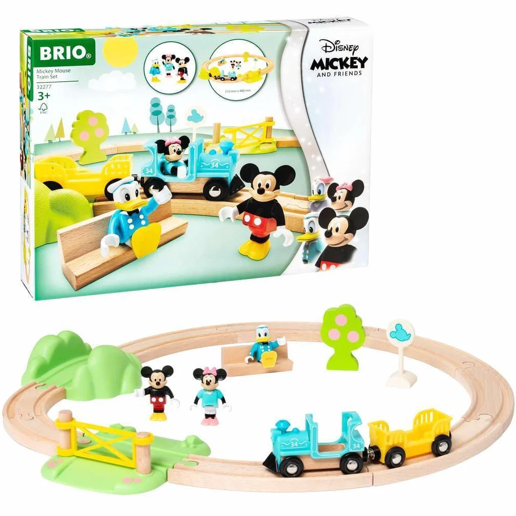 BRIO Circuit Mickey Mouse Disney Mickey and Friends Coffret Complet 18 pièces Train en Bois Jouet dès 3 Ans