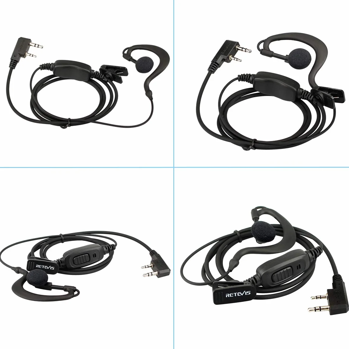 Retevis RE3120 Oreillette Talkie Walkie Type C 2 Broches Casque Compatible RT24 RT27 RT22 BaoFeng BF-888S Kenwood 10 Pièces