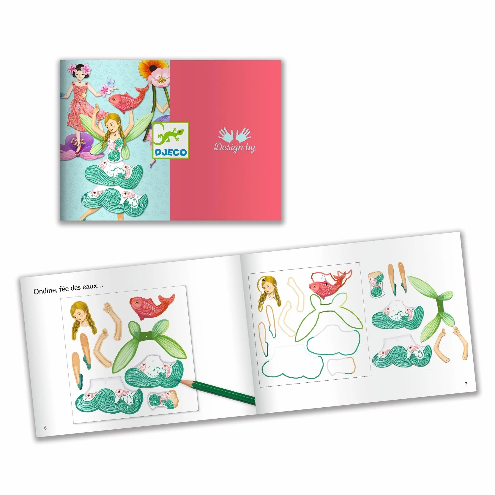Djeco Set Créatif Fées Articulées à Colorier 5-8 Ans Coloriage Assemblage 6 Planches Pantins Fées Attaches Metal Stickers H19cm
