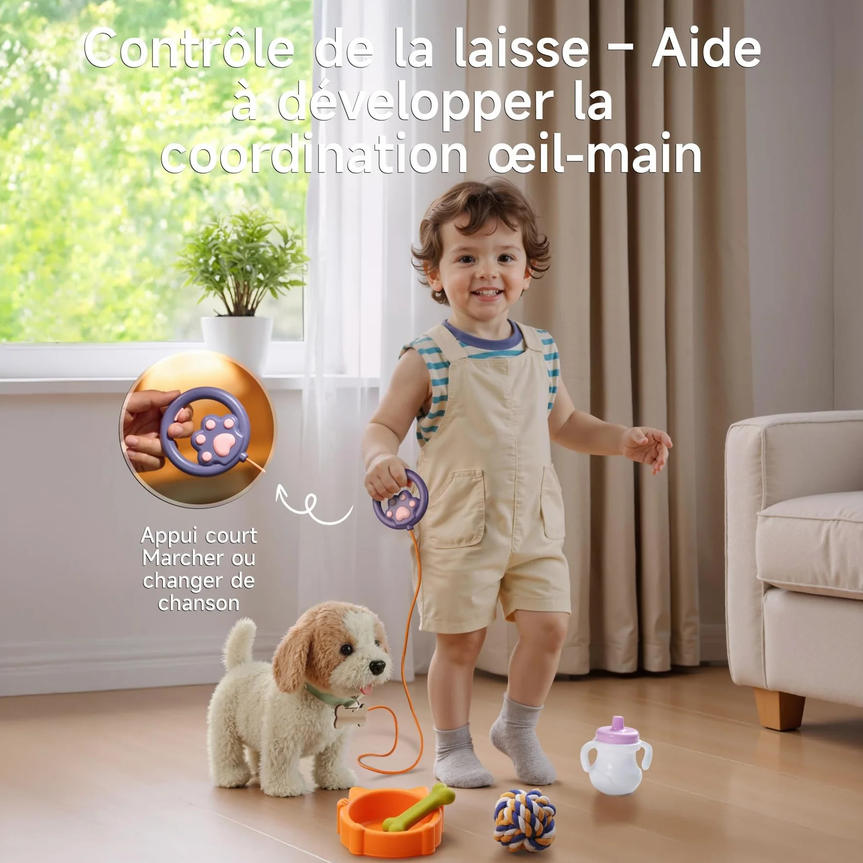 Jouets pour Chien Interactifs Réalistes pour Enfants, Marche et Aboie en Laisse, Peluche électronique pour 3-7 Ans