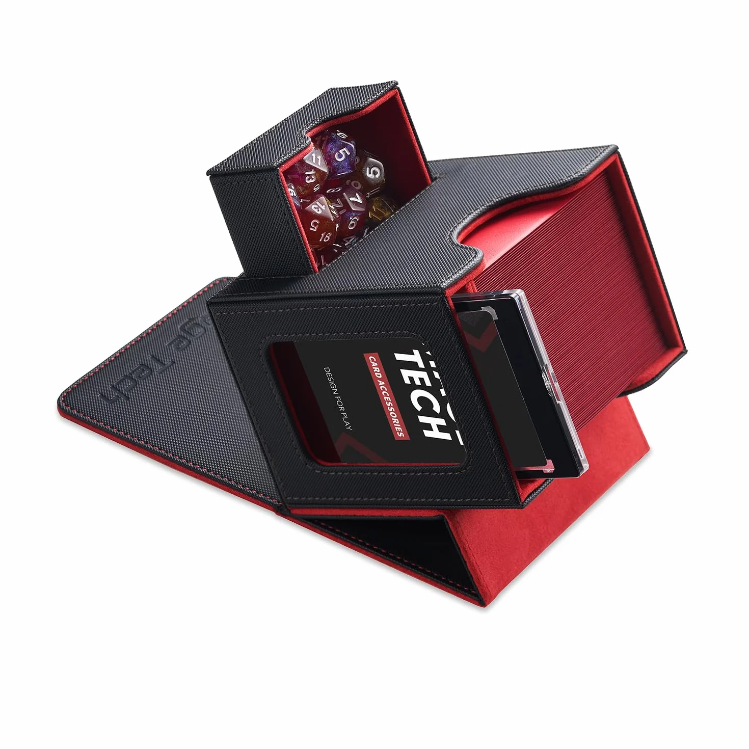 Mage Tech Boîte pour Decks Commander MTG - Conception Brevetée, Affichage Commander, 100 Cartes Double-Sleeve, Porte-Carte Magnétique 35pt - Noir/Rouge