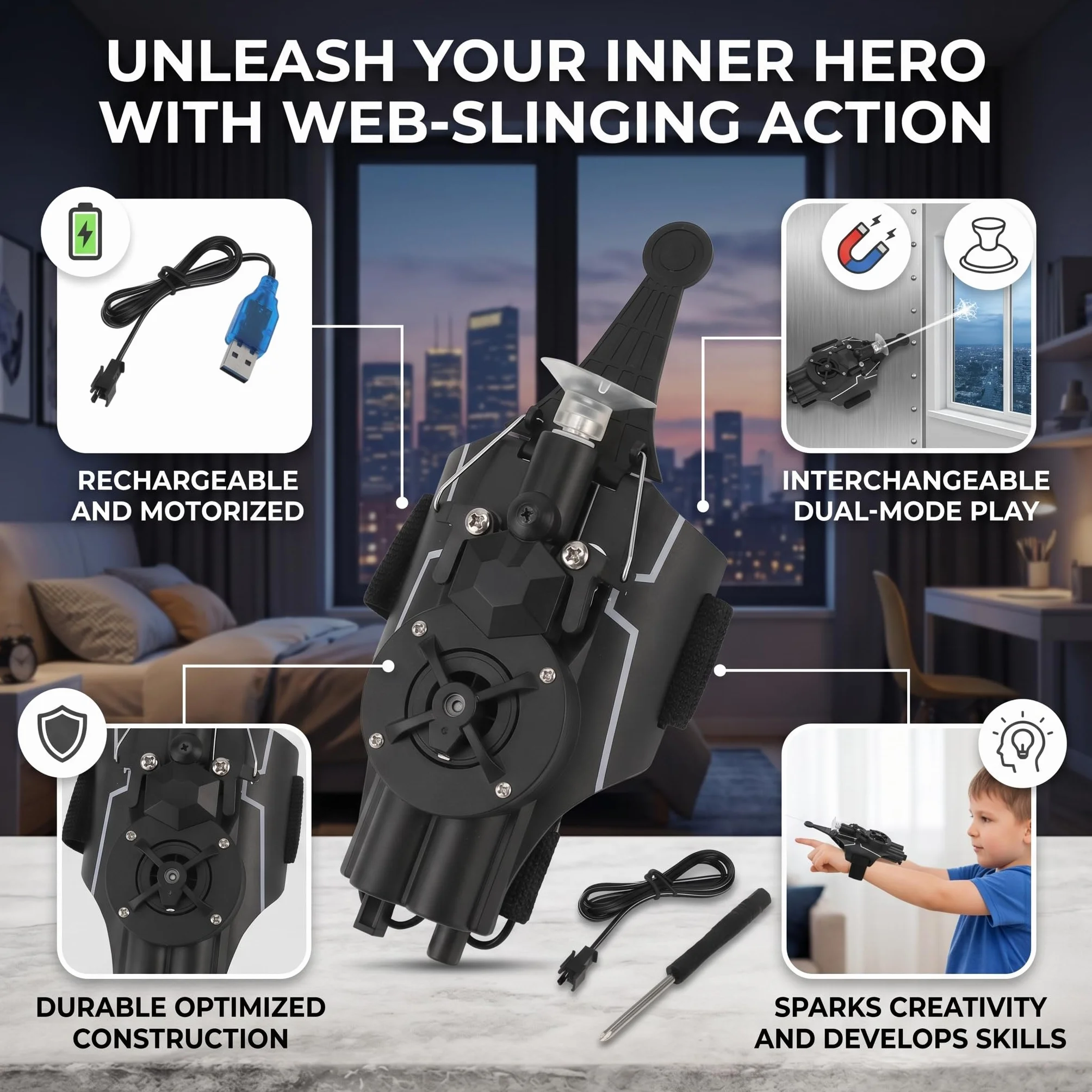 Lanceur de Toile d'Araignée Rechargeable avec Dispositifs Magnétiques et Ventouses