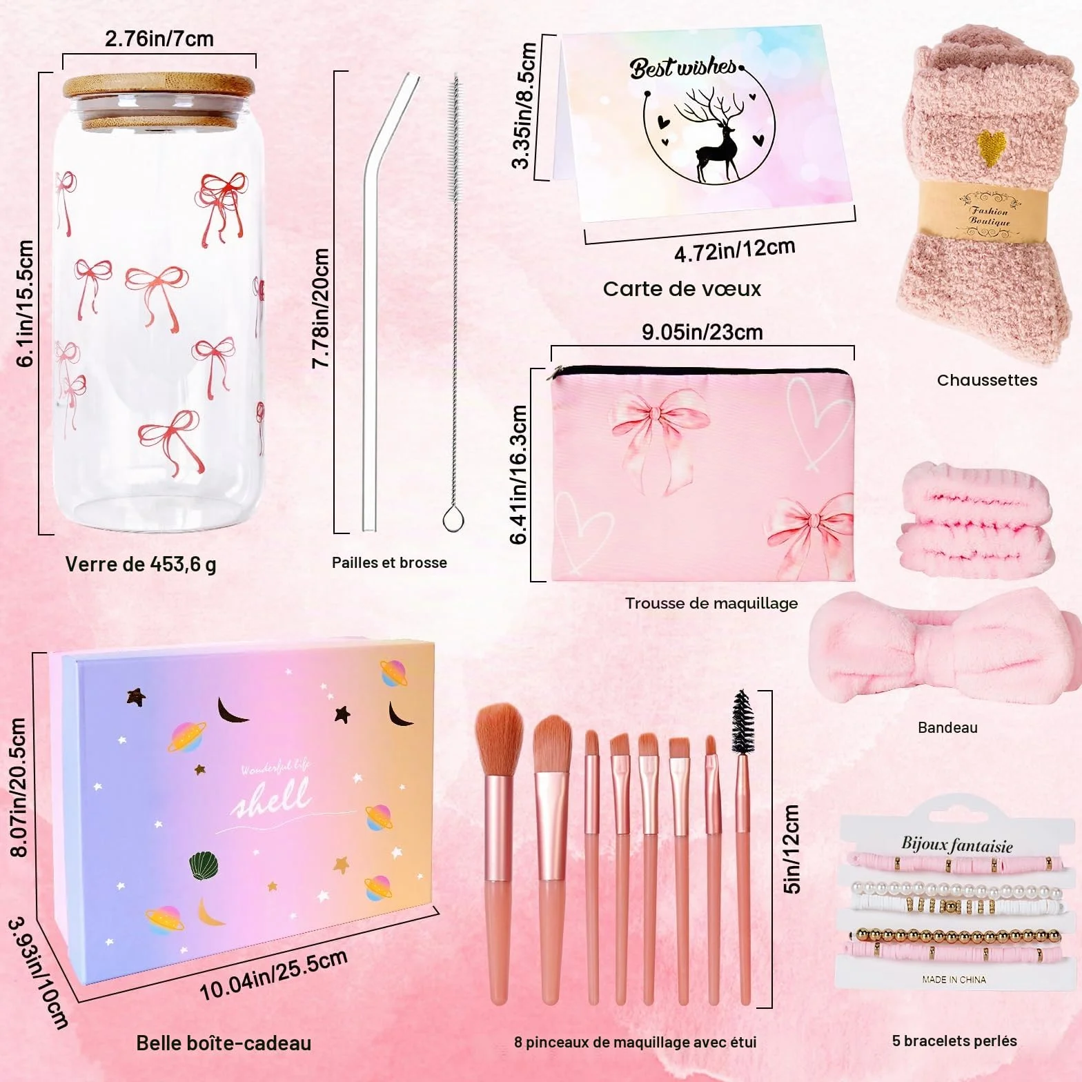 Cadeaux pour Filles Adolescentes 9-16 Ans, Trousse de Maquillage avec Verre Pinceau Bandeau Bracelet
