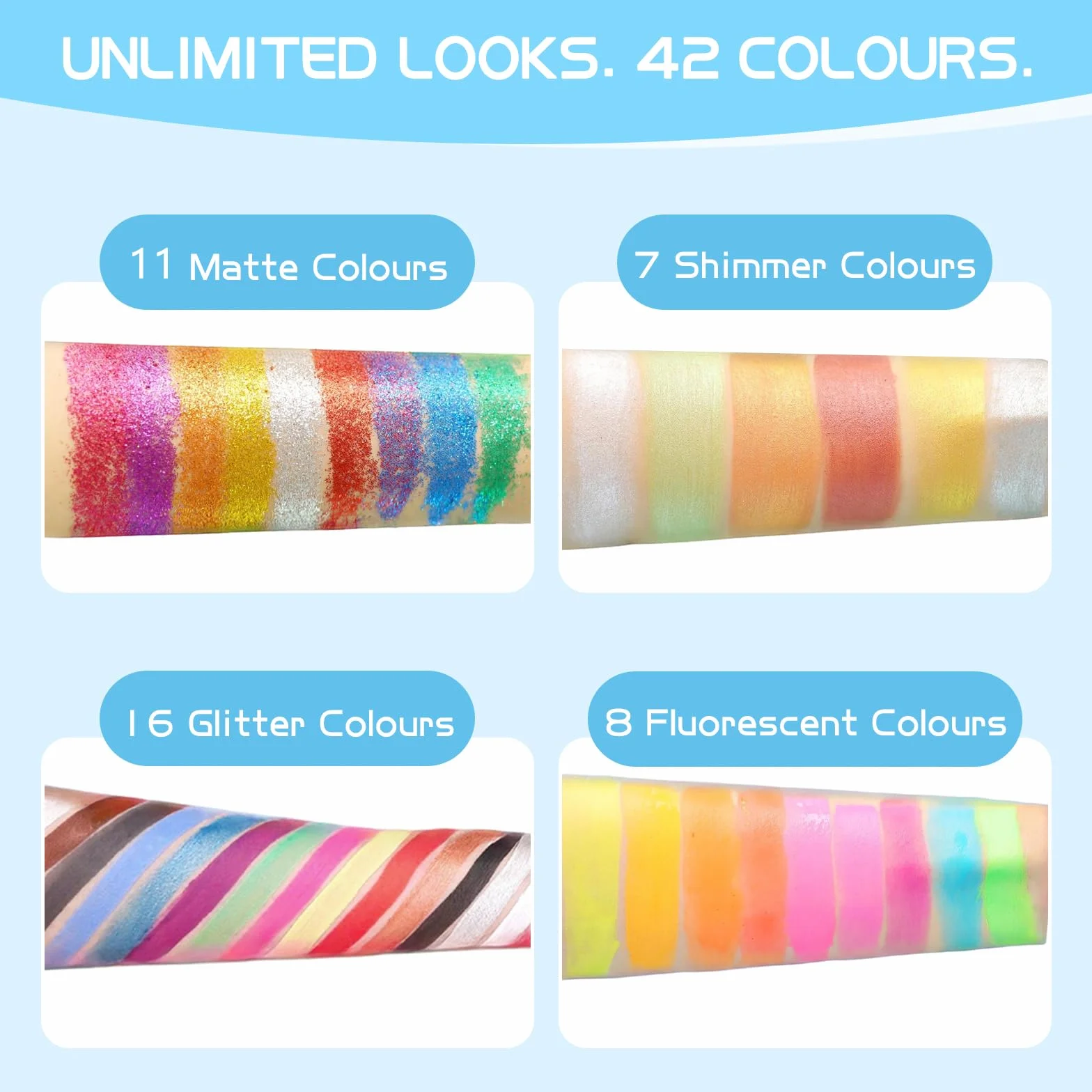 Peinture Corporelle 42 Couleurs Palette Maquillage Enfant avec 8 Pinceaux Non Toxique Lavable