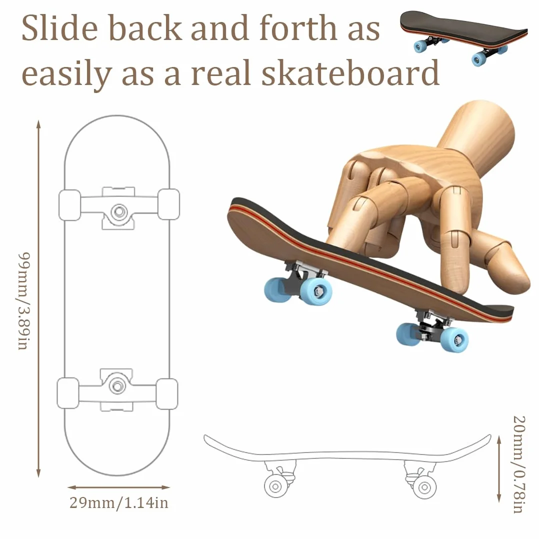 Skate à Doigts en Alliage en Bois d'Érable Réduire la Pression, Planches à Doigts Stylées, 99 x 29 x 20 mm