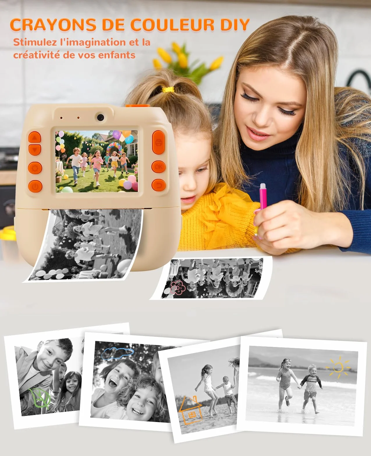 Appareil Photo Instantané Enfants 12MP 1080P Numérique avec Carte 32G et Papier 2,4 Pouces Caméra Jouets Cadeau Garçons Filles 3-12 Ans