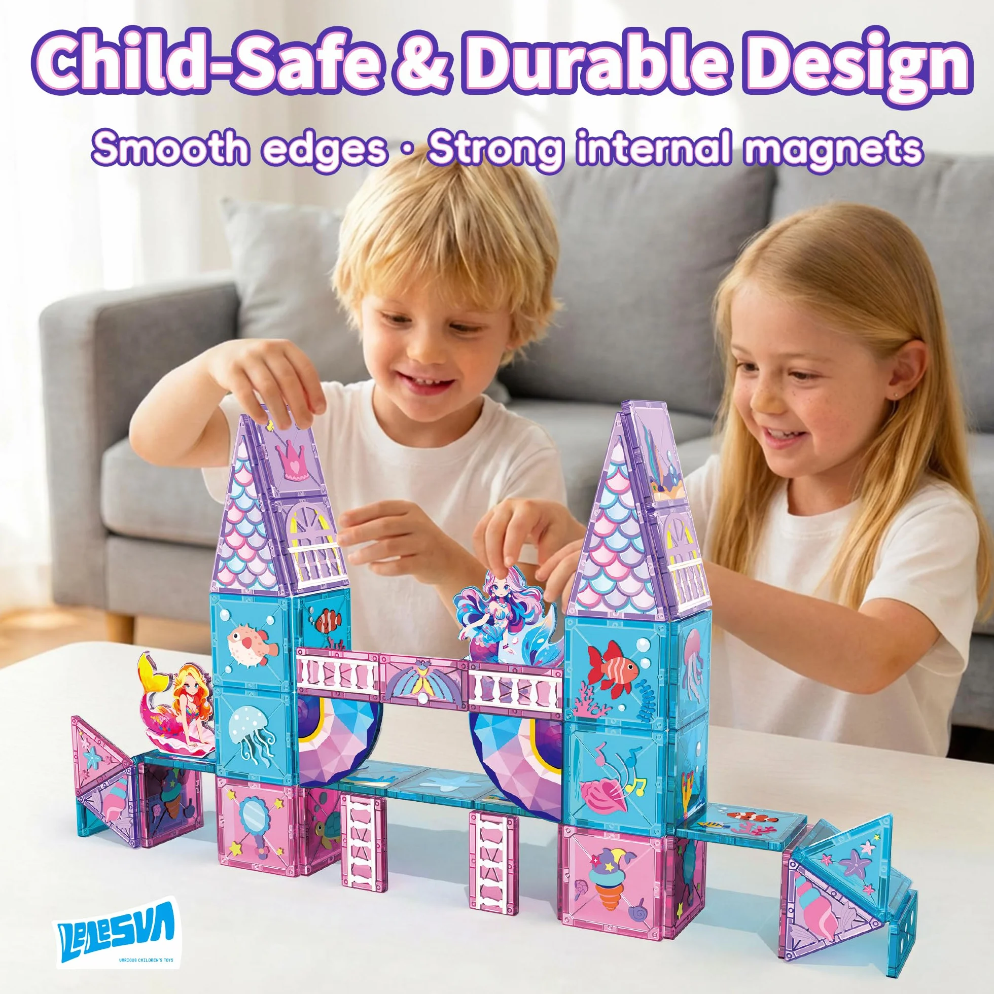 Ensemble de construction de carreaux magnétiques sirène 51 pièces, blocs magnétiques éducatifs STEM pour enfants 3-7 ans