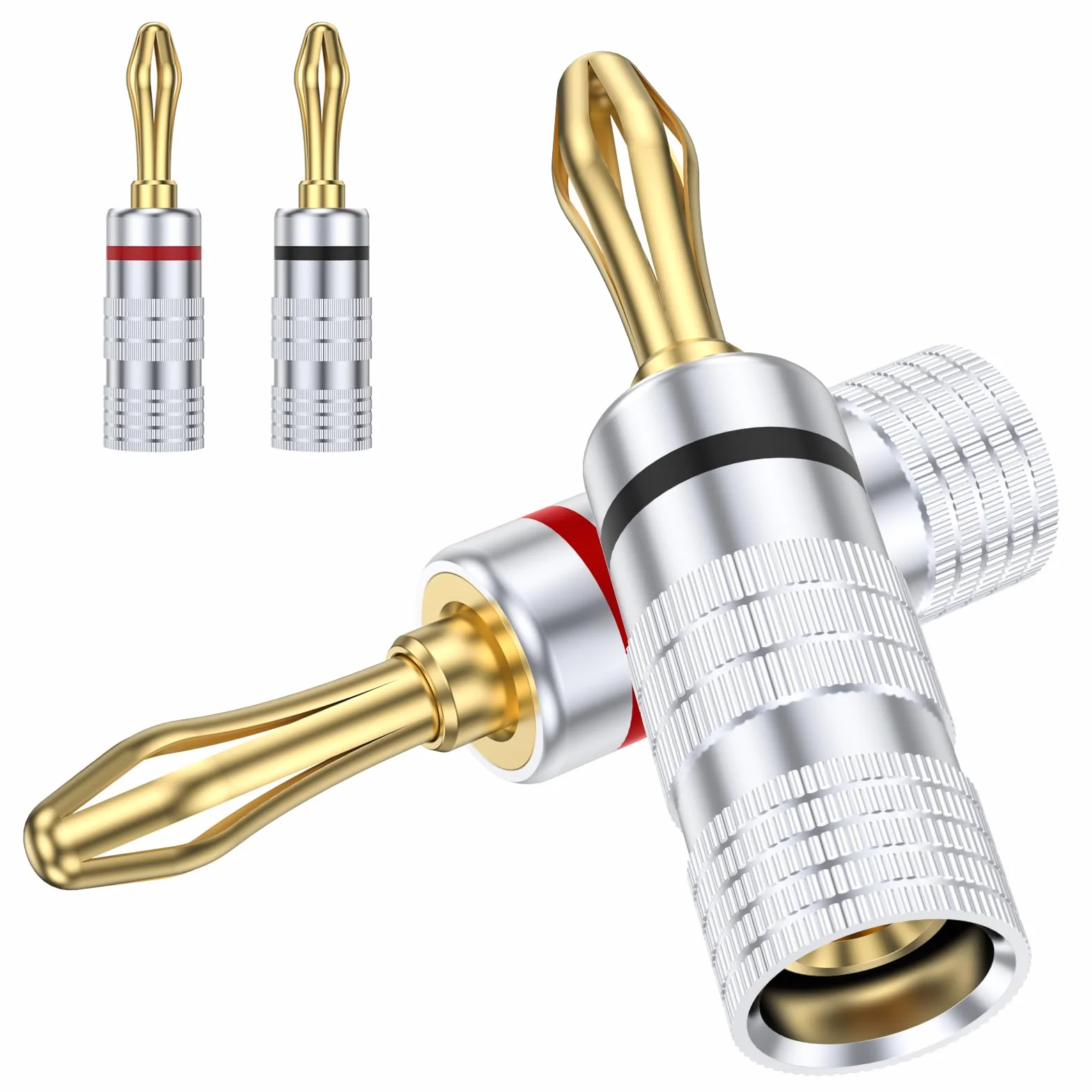 MOSWAG Fiches Bananes Haut-Parleur Plaquées Or 24K 2 Paires Câble Home Cinéma
