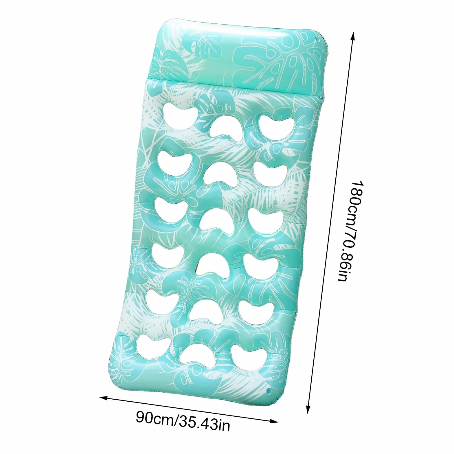 Flotteur De Repos pour Piscine Gonflable avec Tête Intégrée Radeau Imperméable Motif Feuille