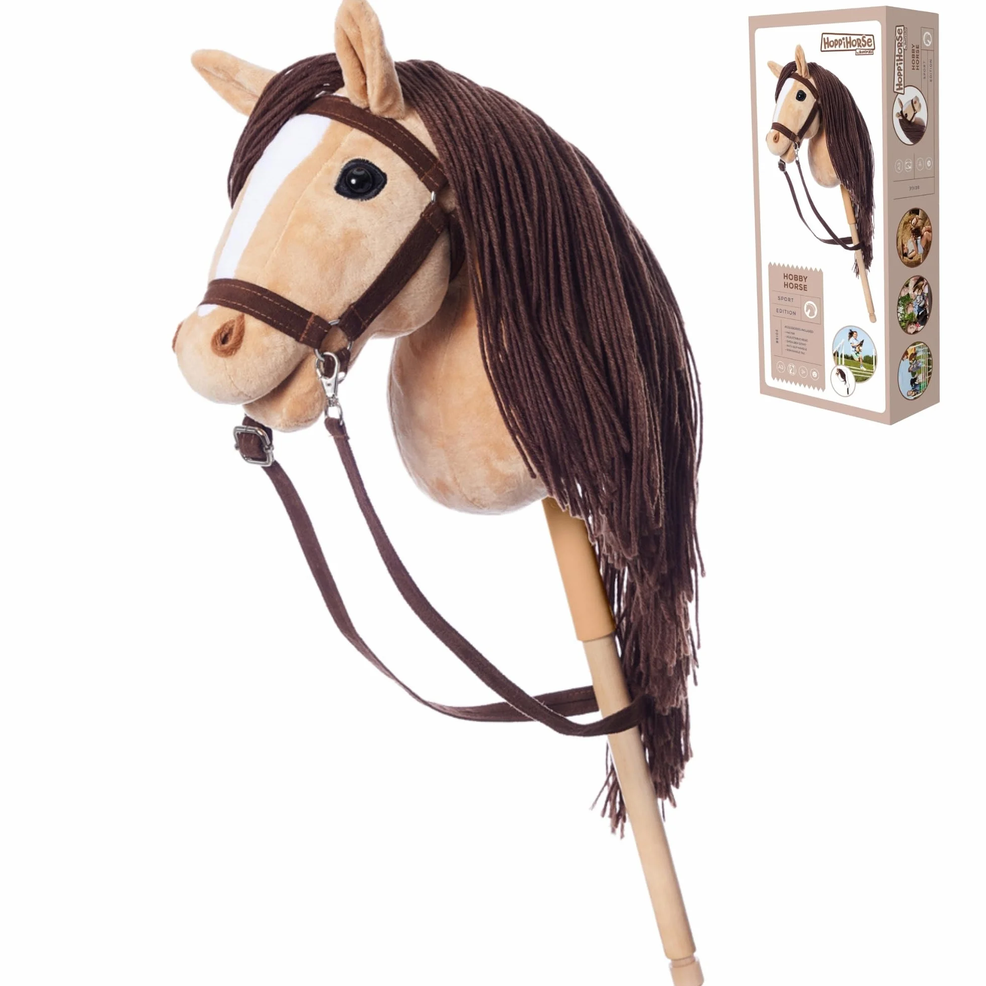 HOPPIHORSE Sport Edition Hobby Horse A3 Taille Cheval Bâton avec Bride Rênes Sangle d'Épaule Queue Poignée Silicone Boîte-Cadeau