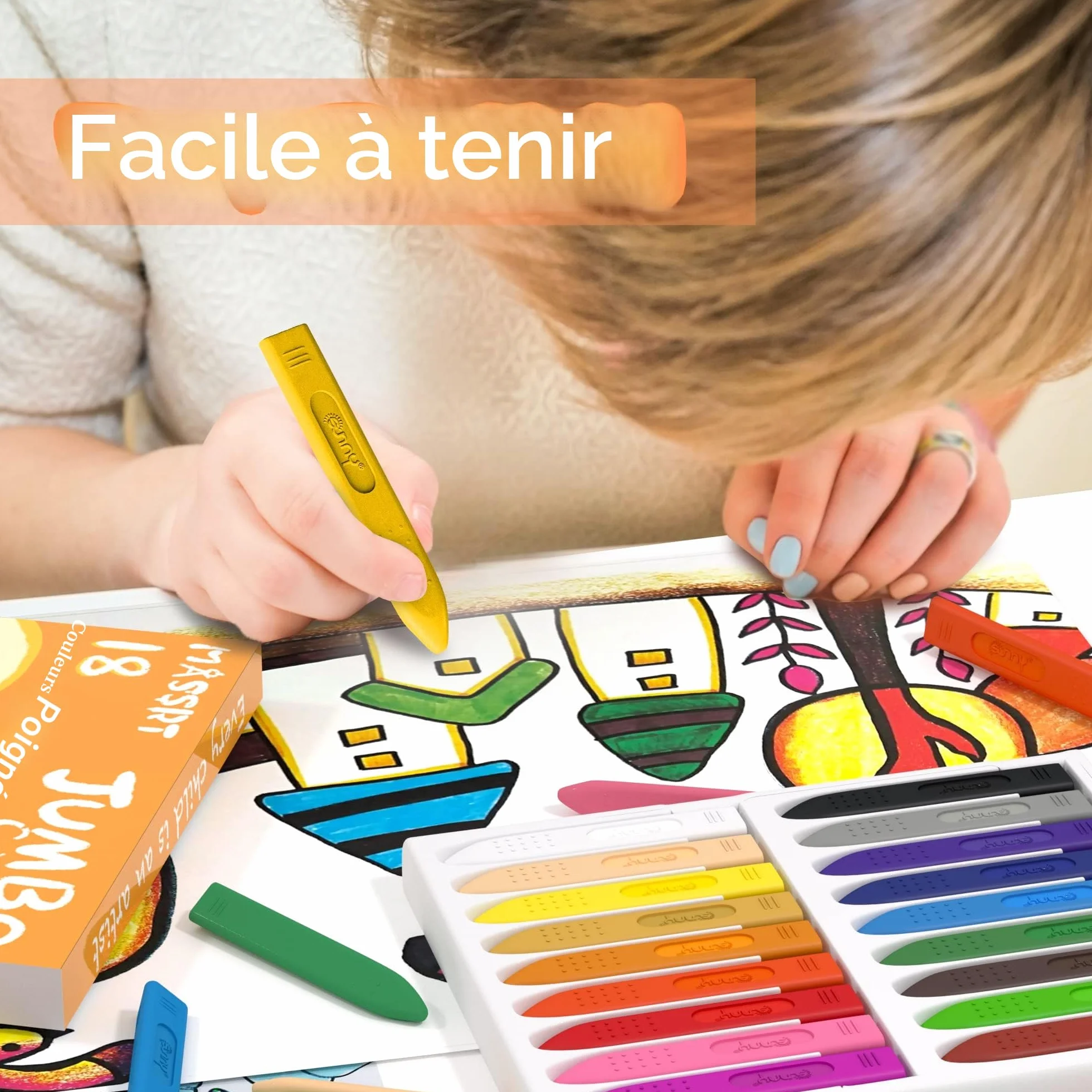 Crayons Jumbo pour tout-petits 18 couleurs lavables incassables faciles à tenir cadeaux de coloriage sûrs