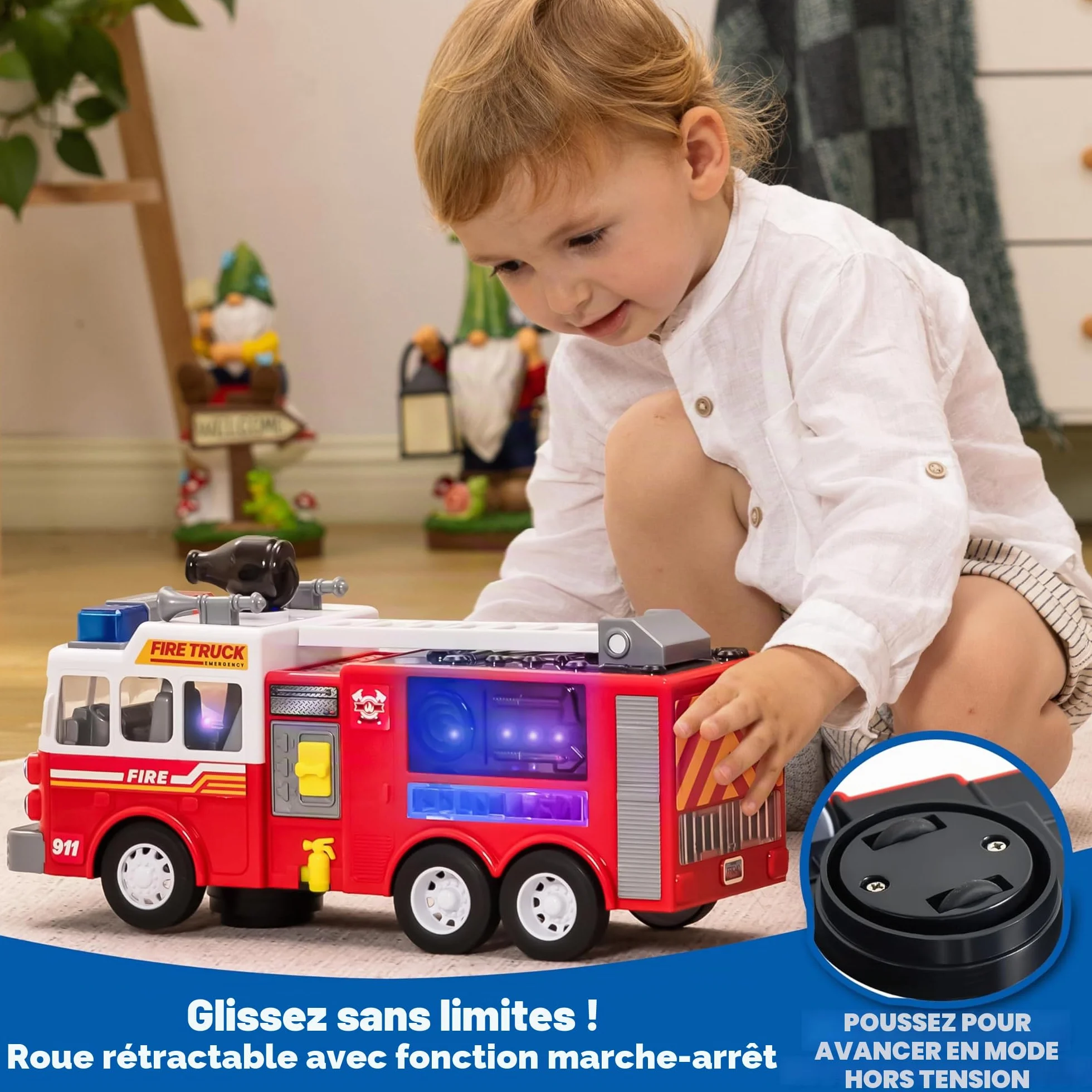 JOYIN Camion de Pompiers Voiture pour Enfant 3 4 5 6 Ans avec Projections et Sirènes à Del