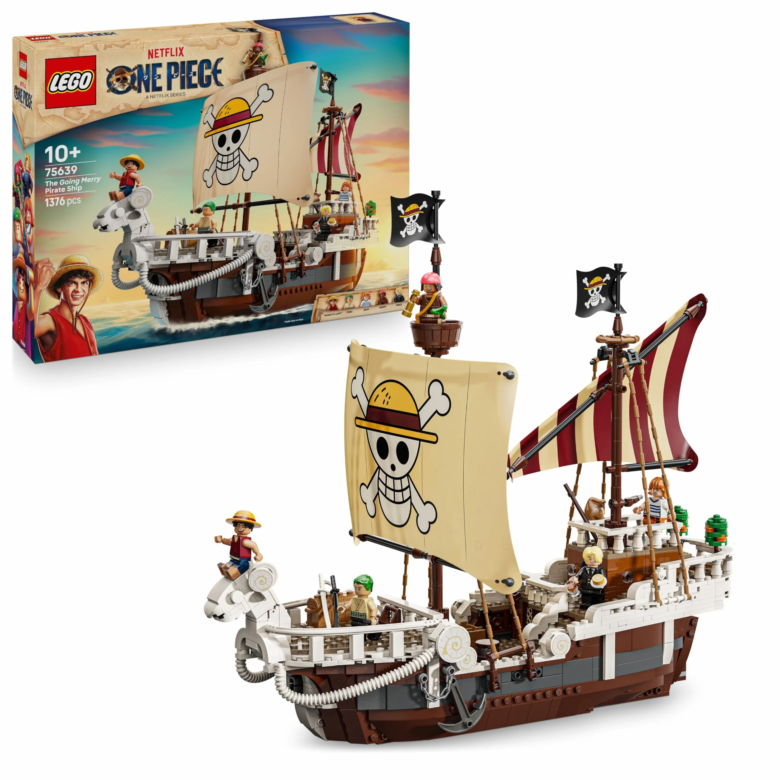 LEGO One Piece Le Bateau Pirate Vogue Merry Jouet Bateau Maquette avec 5 Minifigurines Luffy Zoro Nami Cadeau Anime 10 Ans