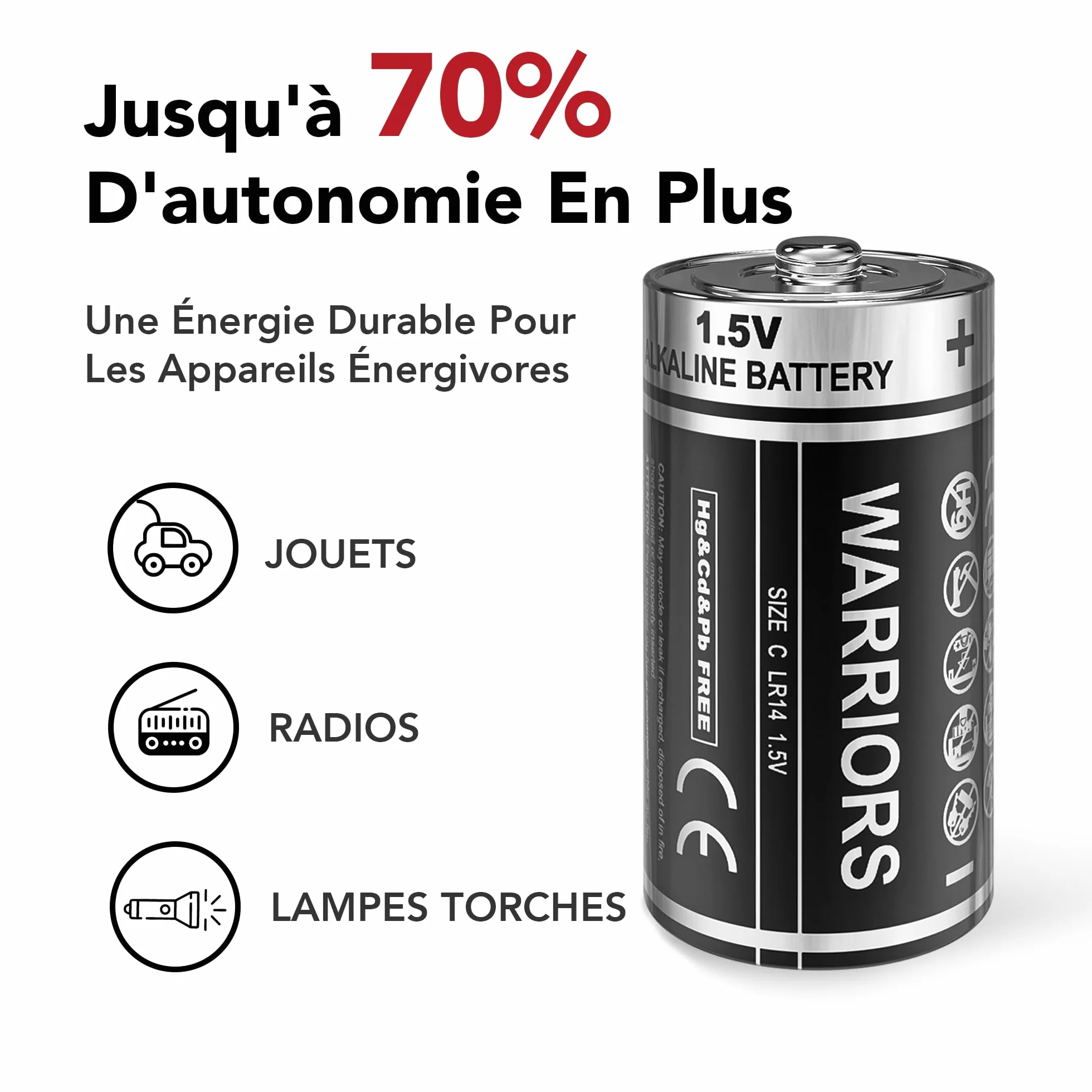 Piles LR14 C Alcalines 1,5V Lot de 8 Warriors 8X Anti-Fuite 10 Ans
