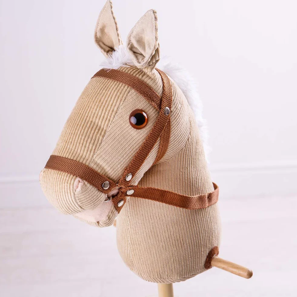 Bigjigs Toys Cheval bâton en Bois en Velours côtelé