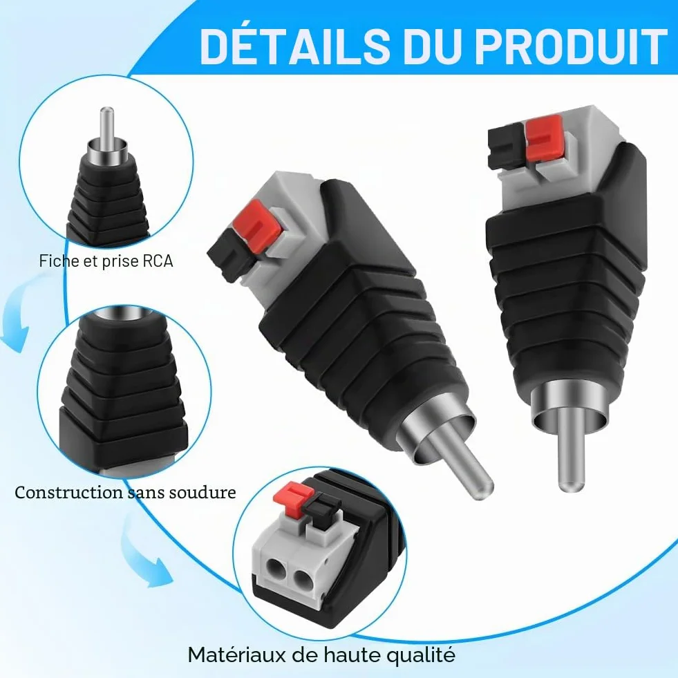 AXFEE Adaptateur RCA Haut-parleur, Fiche Sans Soudure Phono Mâle Vers AV Ressort Presse pour Audio Vidéo Subwoofer