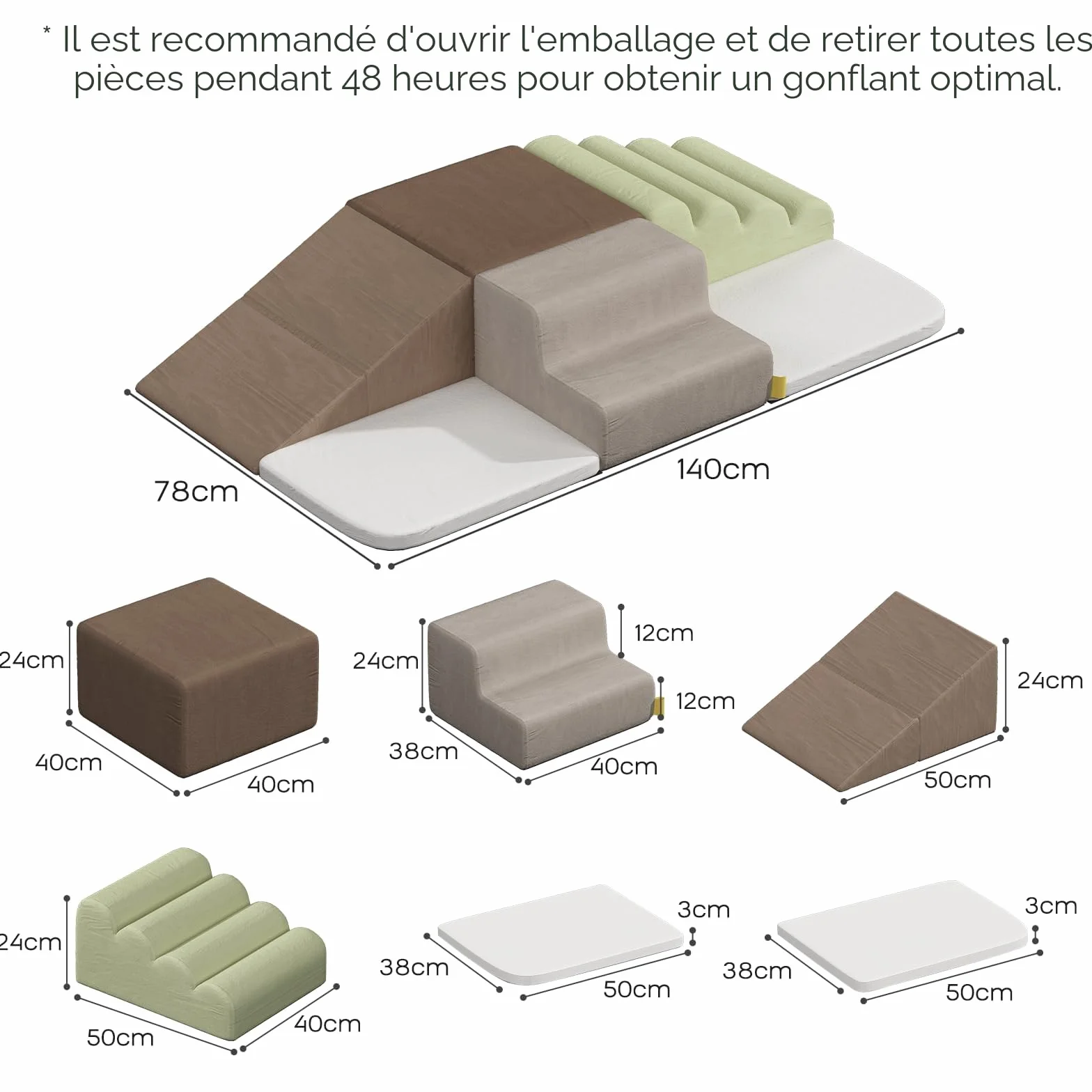BanaSuper Jeu de Motricité Enfant Parcours Motricité Blocs Mousse Éducatifs avec Velcro Structure d'escalade Antidérapante Gris