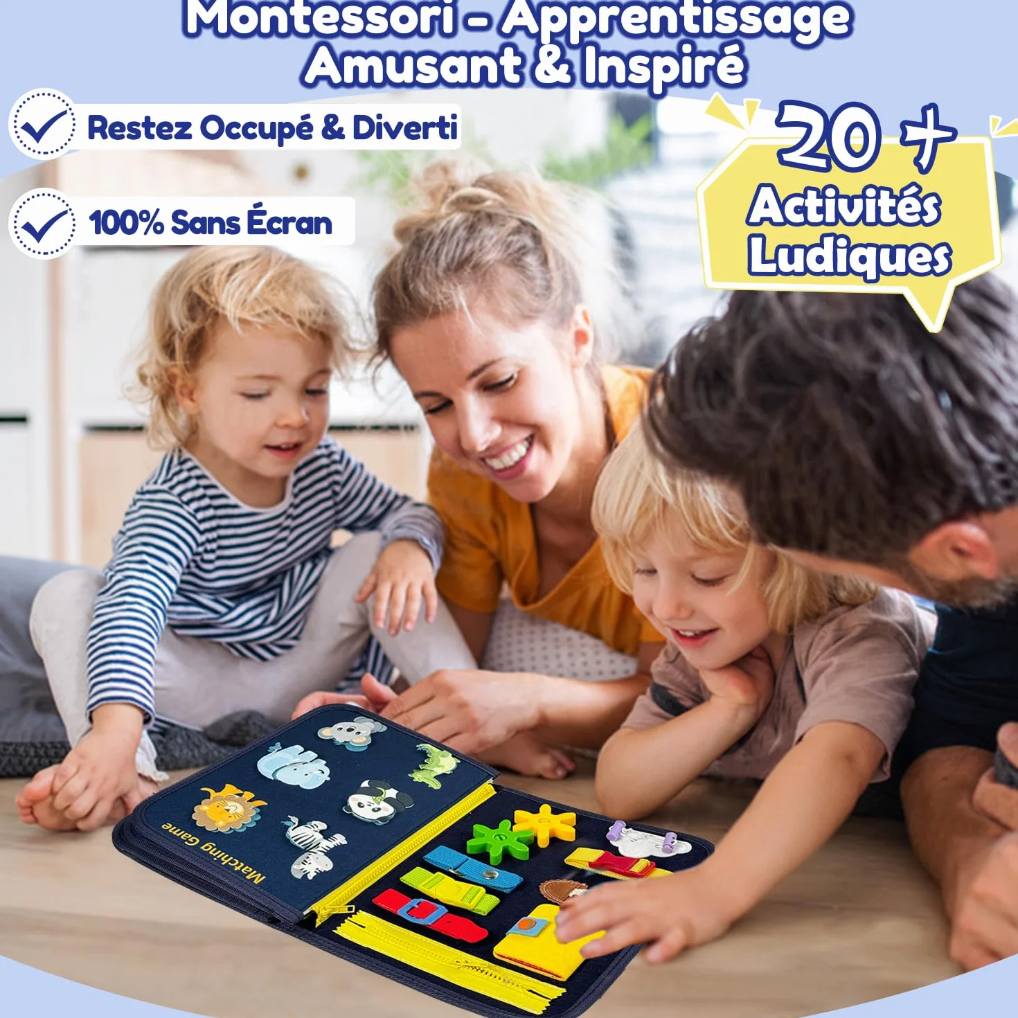 Qizfun Busy Board Jouet Montessori Bébé Tout-Petits Sensoriel Éducatif Voyage Avion Voiture Cadeau Garçon Fille