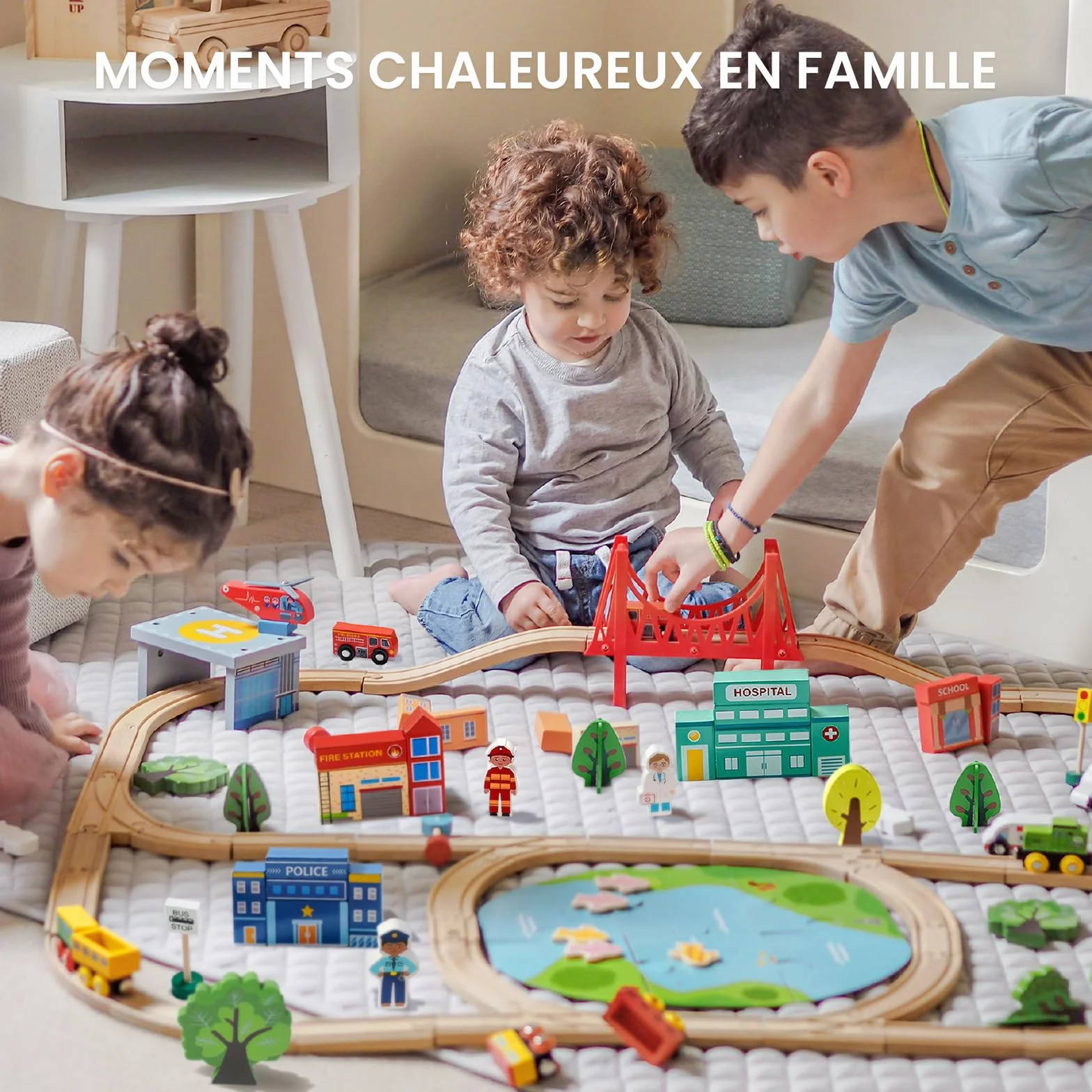 Tiny Land Kit de chemin de fer en bois 110 pièces pour enfants 3-7 ans