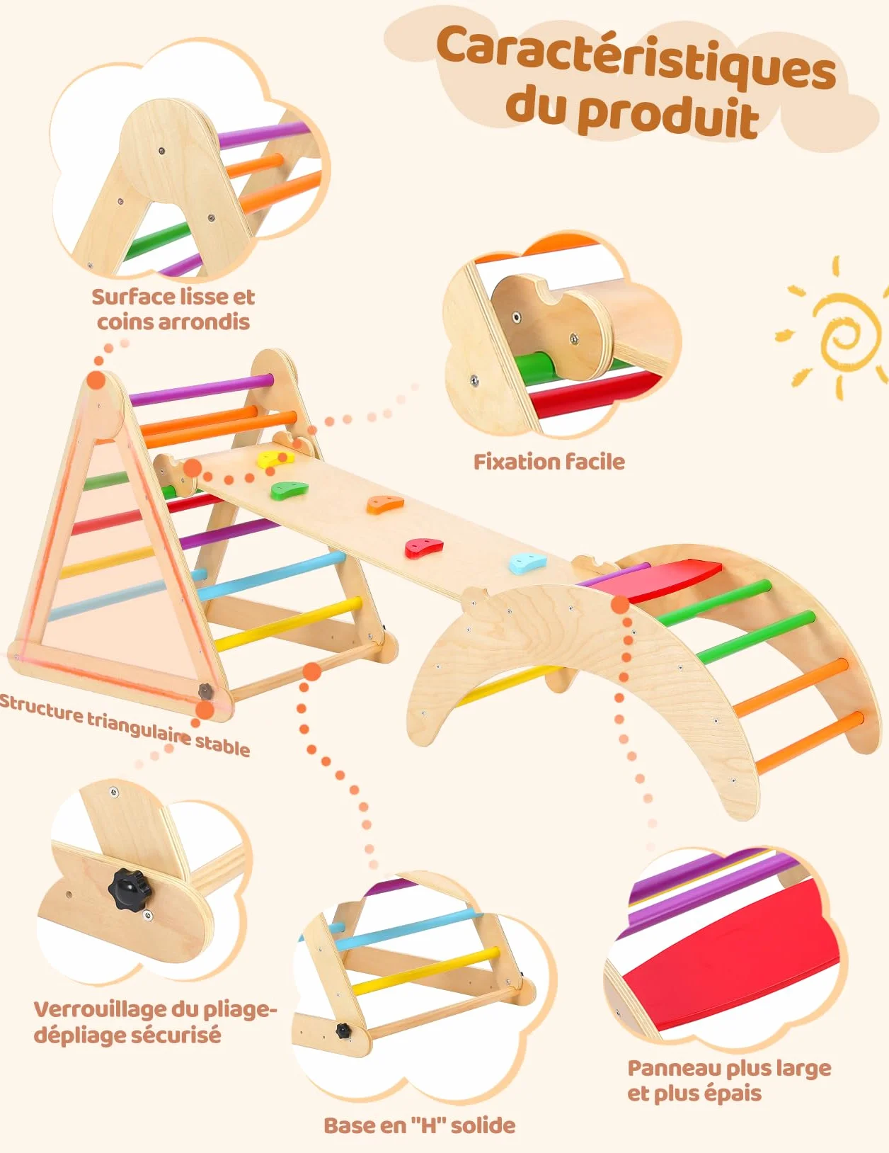 YOLEO Triangle à Grimper Pliant Montessori avec Arche de Toboggan, Aire de Jeux Intérieure pour Enfants 1 an
