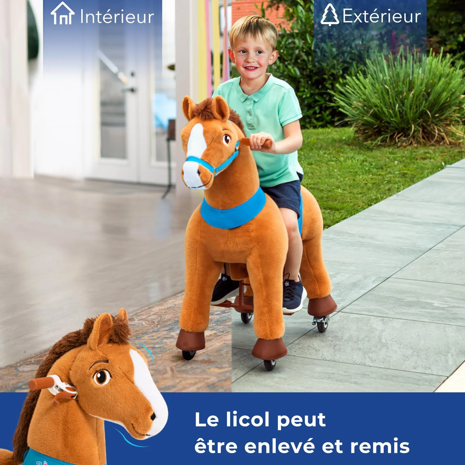 PonyCycle Essentiel Modèle E Cheval à Monter avec Roulettes et Frein Brun Taille 4 pour 4-7 Ans
