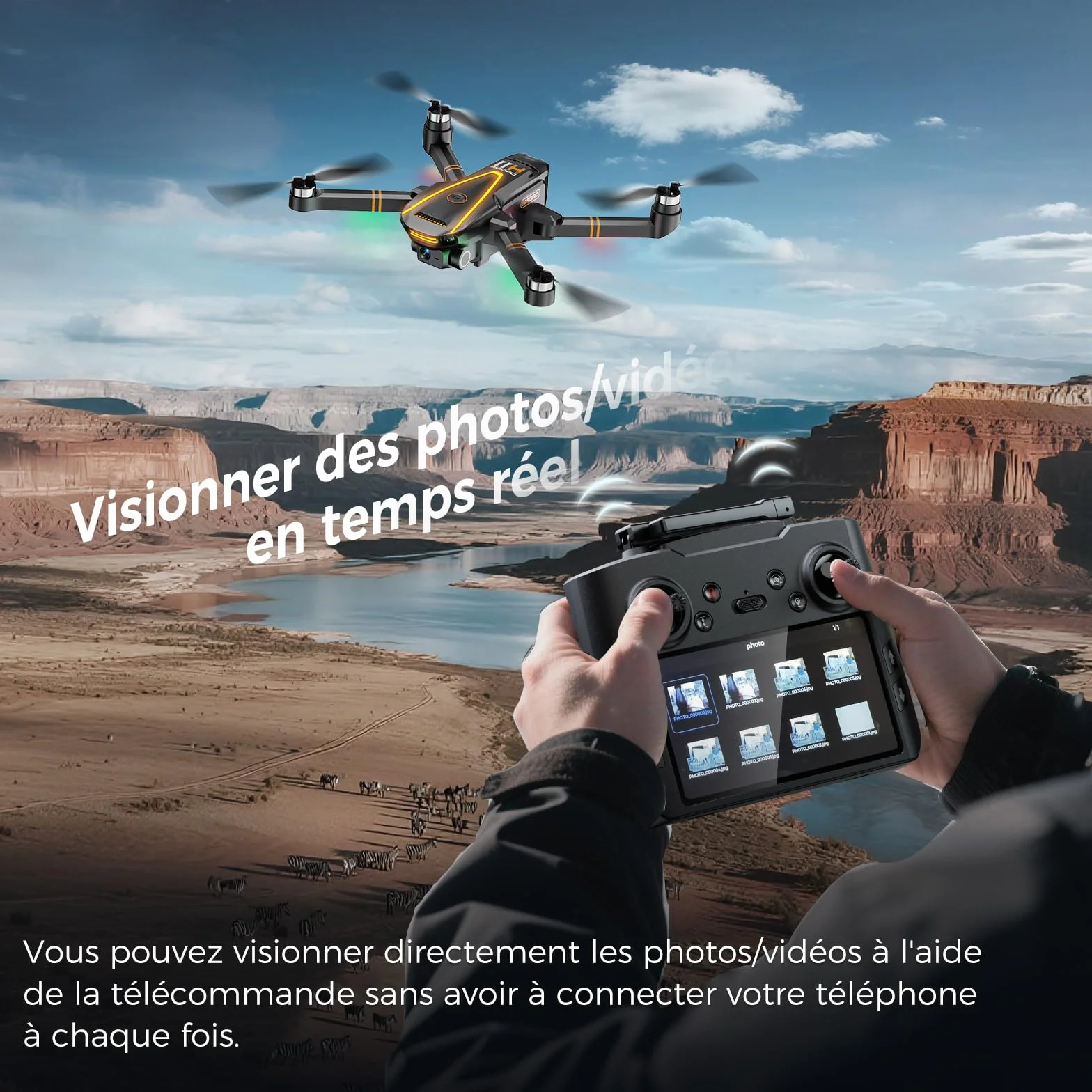 Drone GPS 4K Professionnel pour Adultes avec Caméra, Radiocommande Écran, FPV Pliable, Moteur sans Balais, QuickShots, Longue durée de vol, Moins de 249g C0