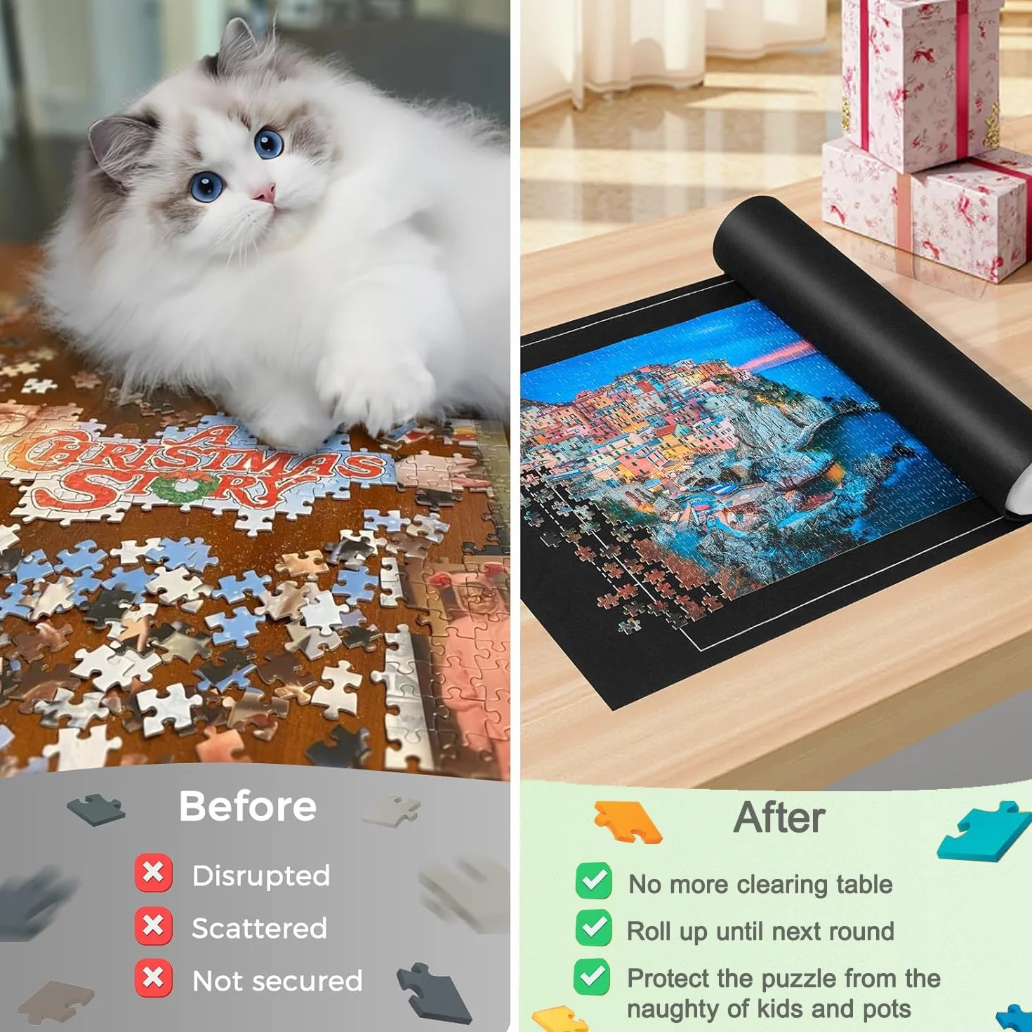 Tapis Puzzle 3000 Pièces Rouleau Feutre Pliable Portable avec 4 Trieur pour Adultes et Enfants